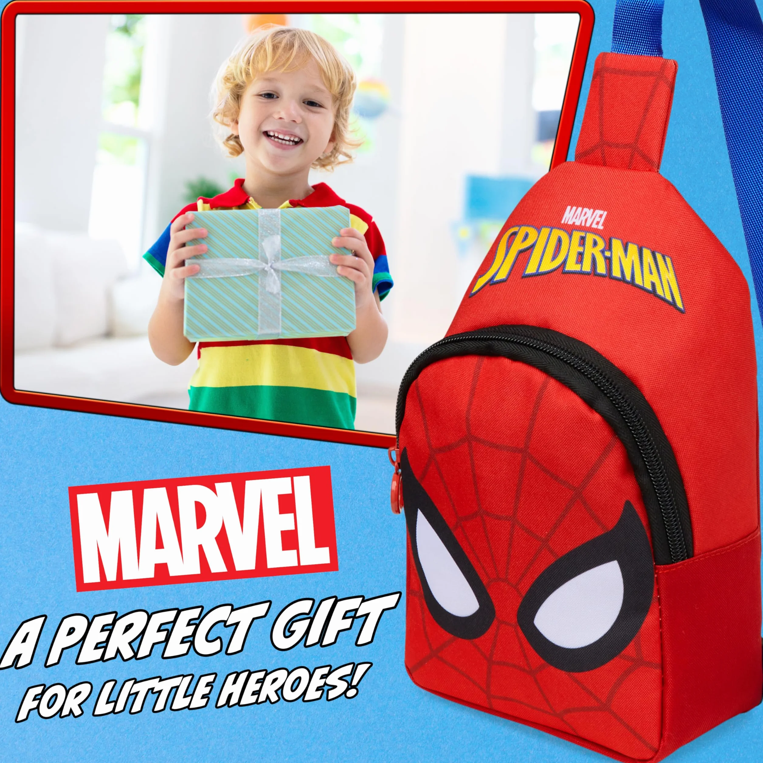 Marvel Spiderman Borsa Tracolla Ragazzo con Chiusura Zip, Borsello Bambino Tracolla Regolabile para Telefono, Portafoglio