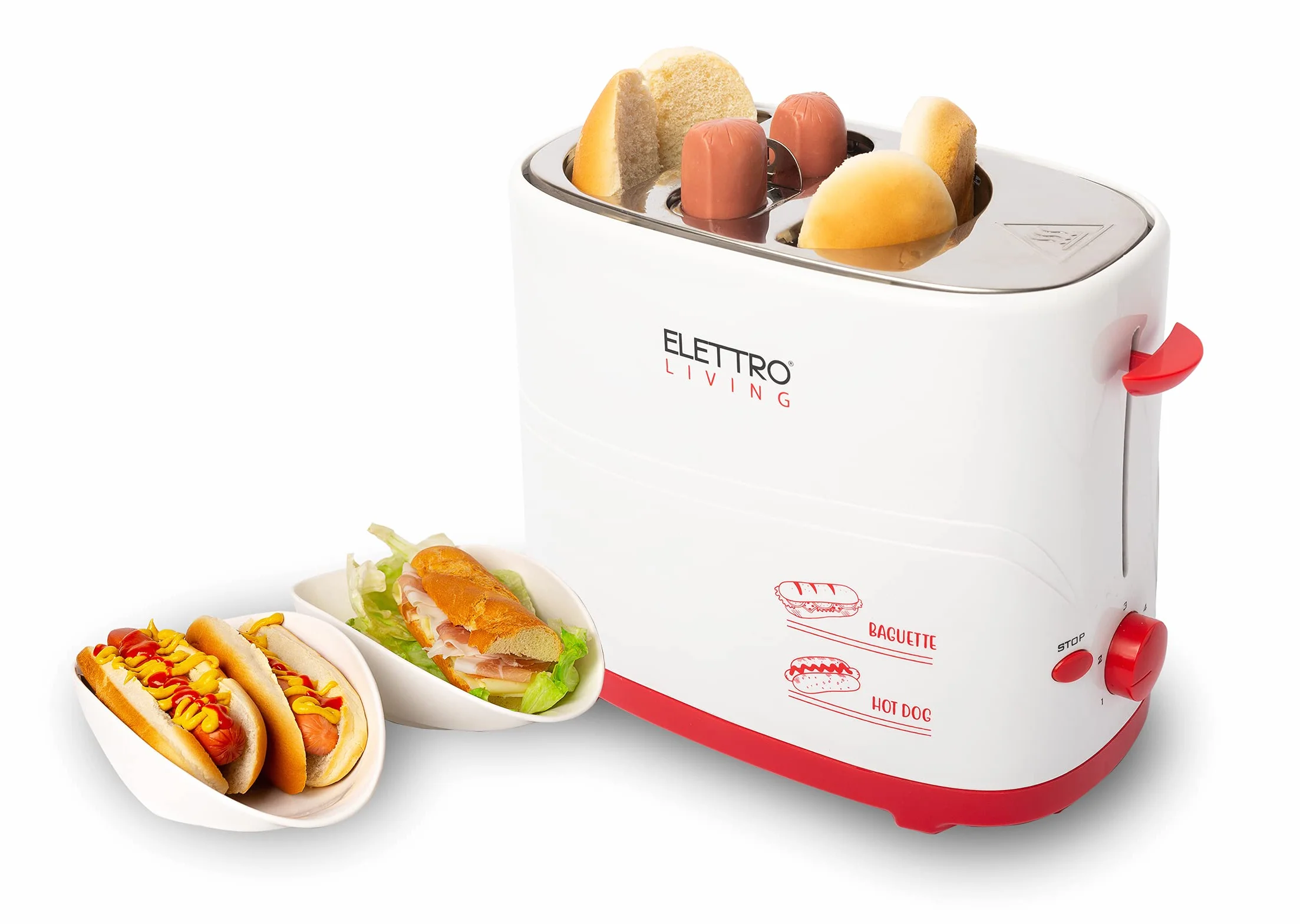 Poldo Elettroliving, Macchina per baguette e hot dog con Alloggio Wurstel e Pane, cassetto raccogli briciole e piedini antiscivolo, ideale per regali, feste e party