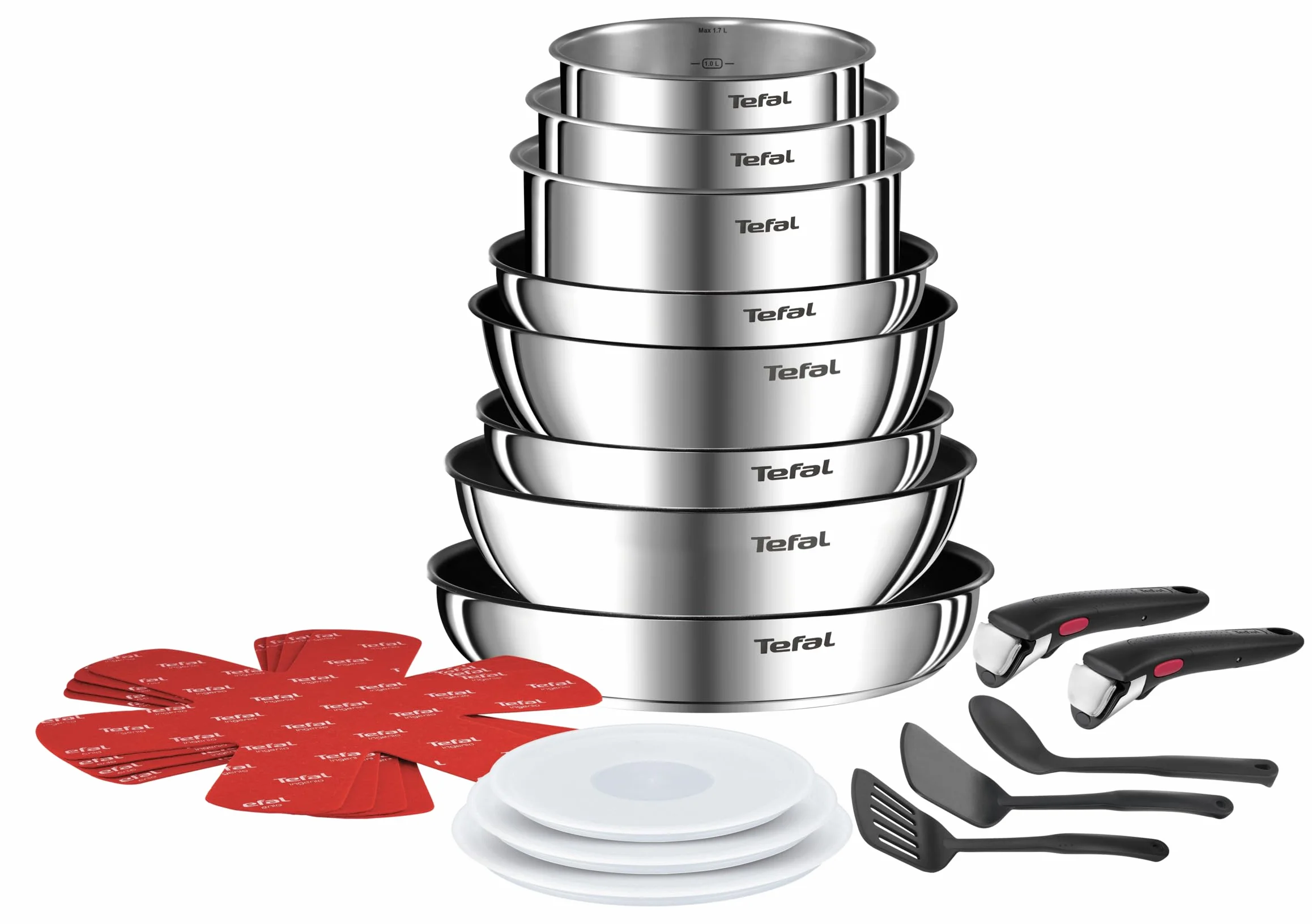 Tefal Ingenio - Set di pentole 20 padelle 2 maniglie rimovibili, induzione, rivestimento antiaderente, impilabile, compatibile con lavastoviglie, Emotion L897SK04