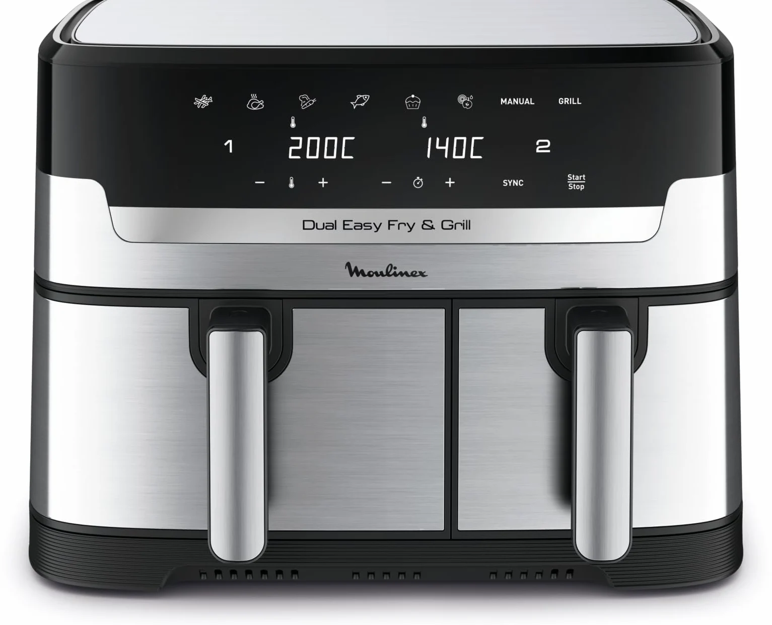Moulinex Dual Easy Fry & Grill, Capacità 8,3 L, Doppio Cestello, Combinazione Di Friggitrice Ad Aria E Griglia, Pasto Completo Per La Famiglia, Meno