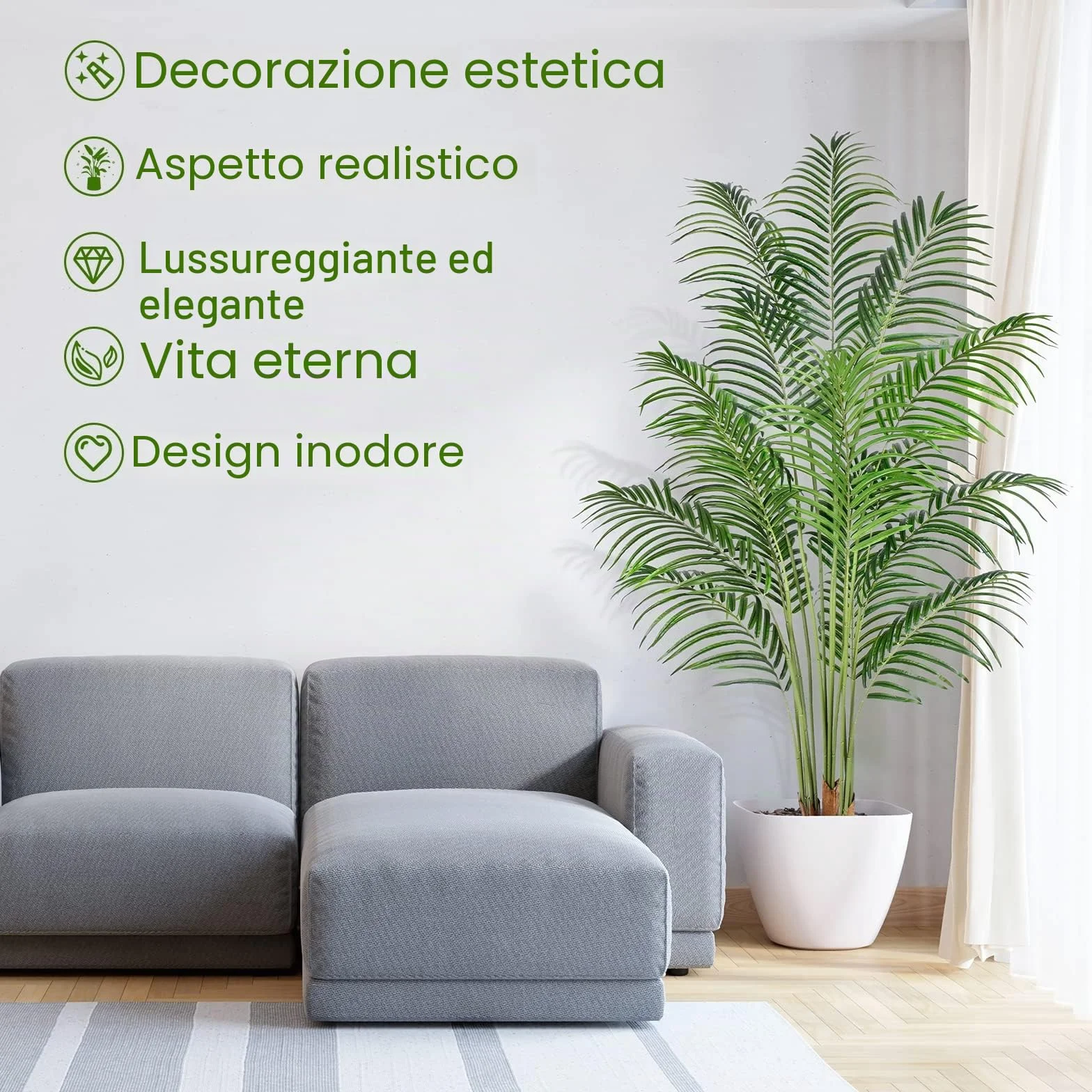 Palma Artificiale 180cm Pianta Finta da Interno Esterno Alta Decorazione