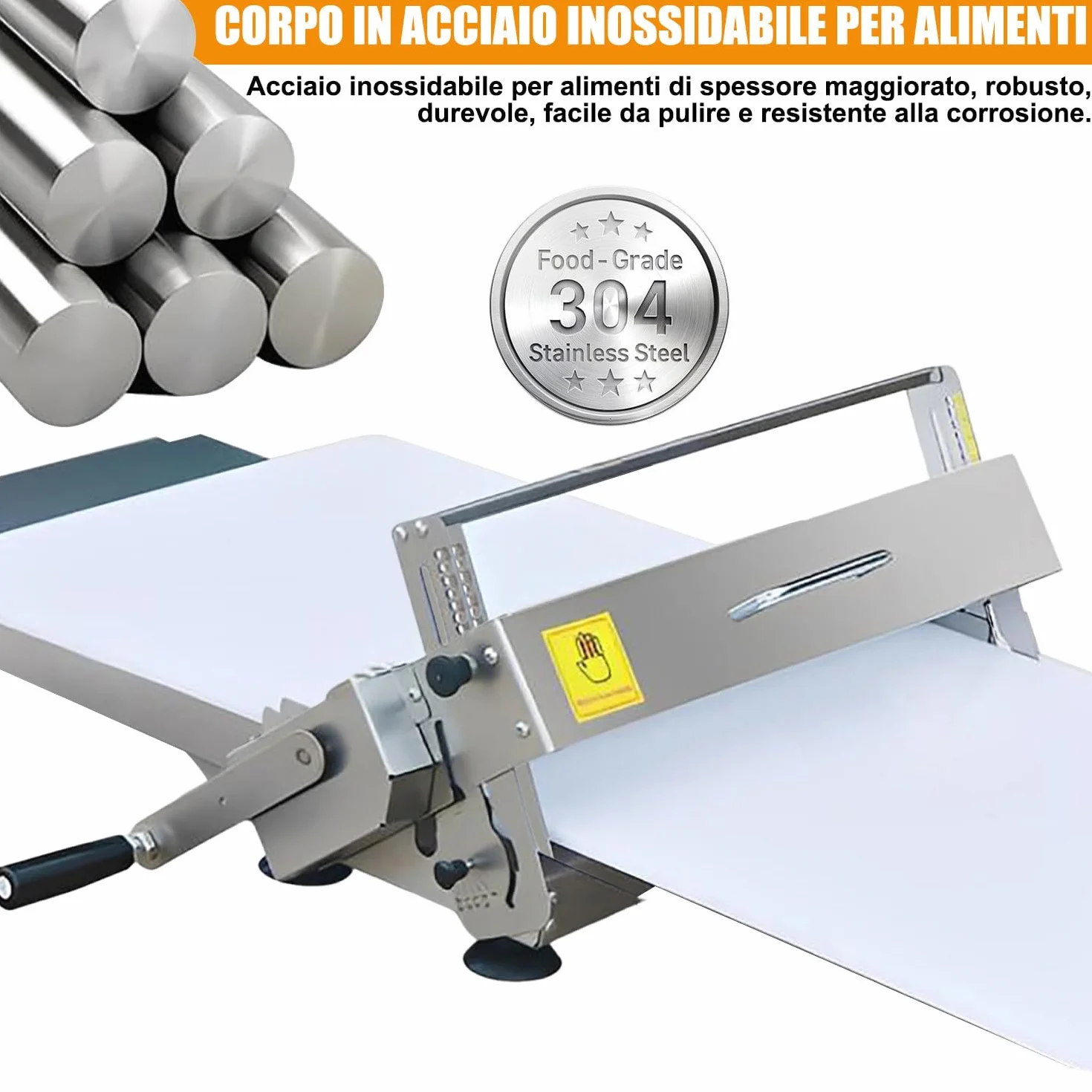 Sfogliatrice Pieghevole Professionale per Pasta Sfoglia e Croissant Laminatrice Compatta Acciaio Inox Large