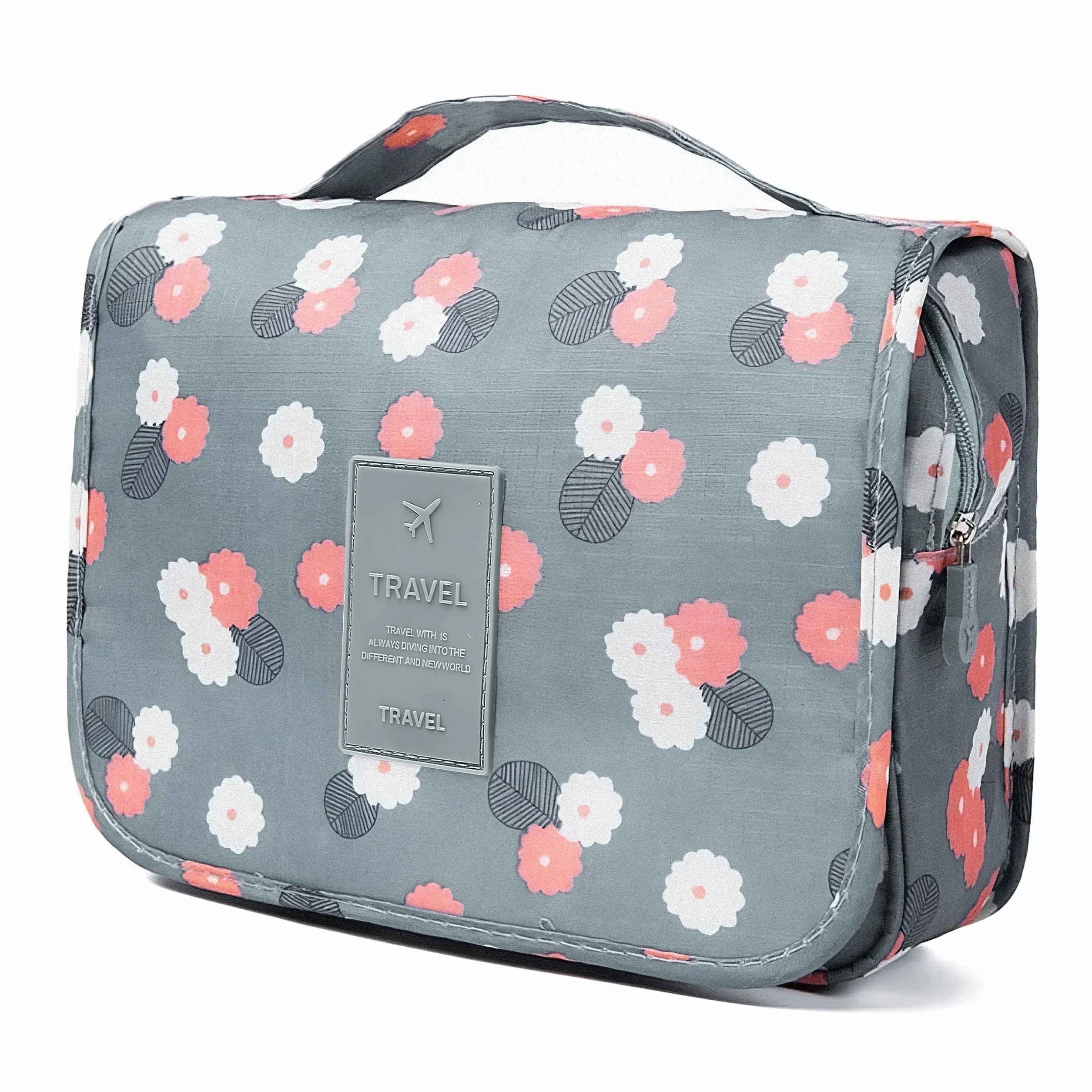 Retoo Beauty Case Donna Viaggio Impermeabile 24 x 9,5 x 19 cm Organizer Cosmetici Borsa con 6 Tasche Gancio Maniglia Tessuto Oxford Elegante Compatta Pieghevole Idea Regalo