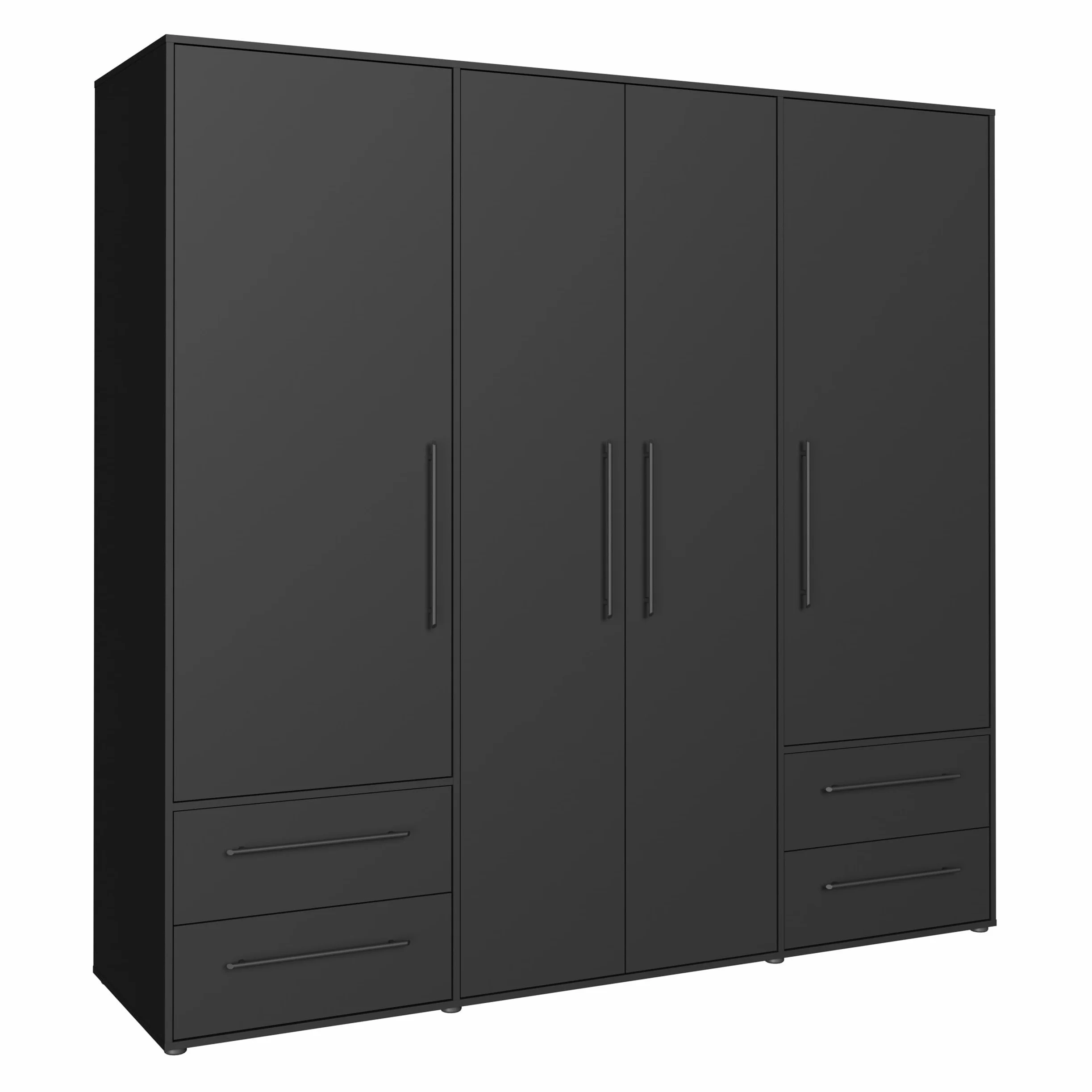 Forte Jupiter 200 210 - Armadio a 4 ante a 4 ante con 4 cassetti, in legno, colore nero opaco, larghezza 205,9 cm, altezza 200,1 cm, profondità 58,8 cm