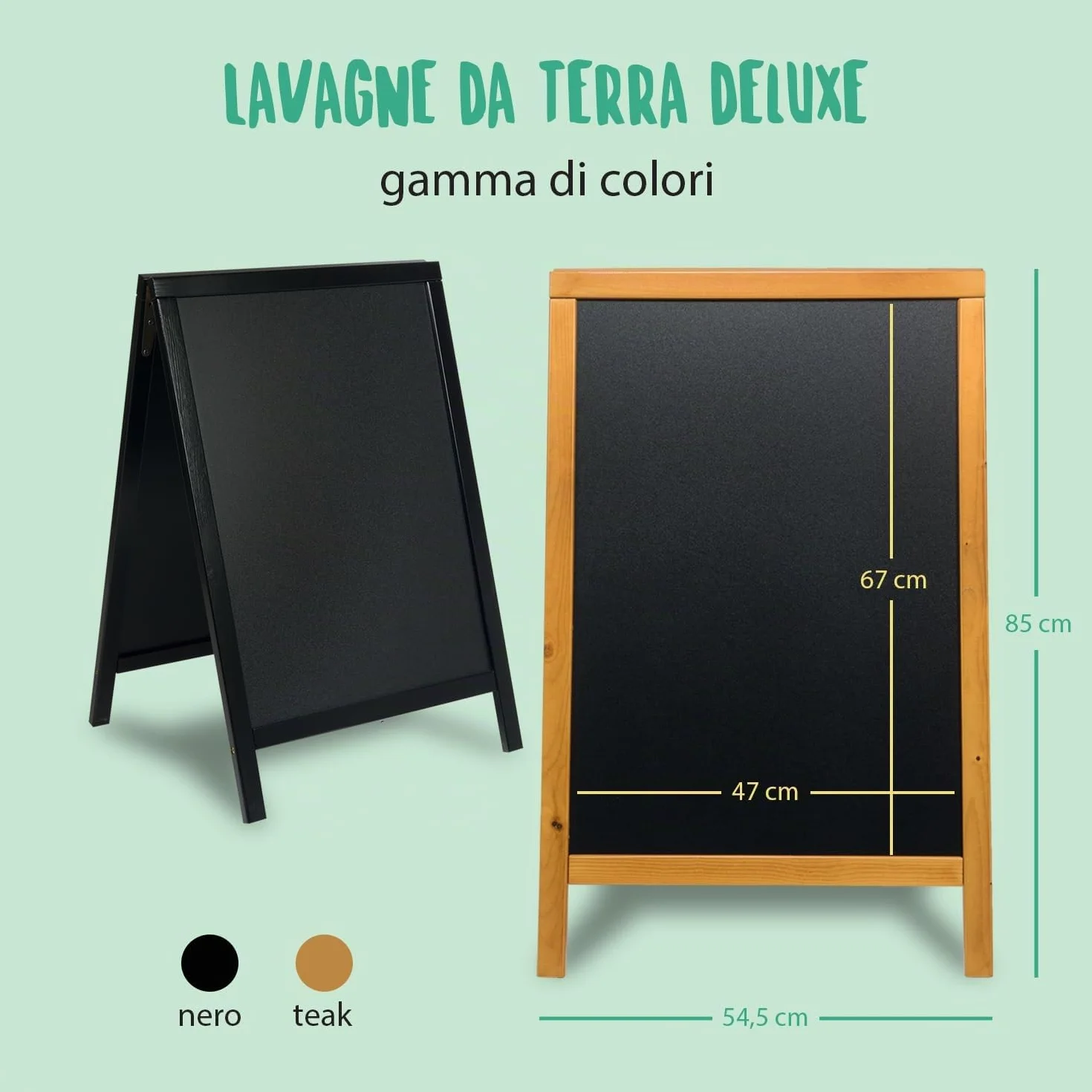 SECURIT - Lavagna Da Terra Woody Bifacciale In Legno Di Pino - Per Pennarelli A Gesso Liquido - Per Caffè, Ristoranti, Bar, Negozi - 55x 85 cm - Colore teak