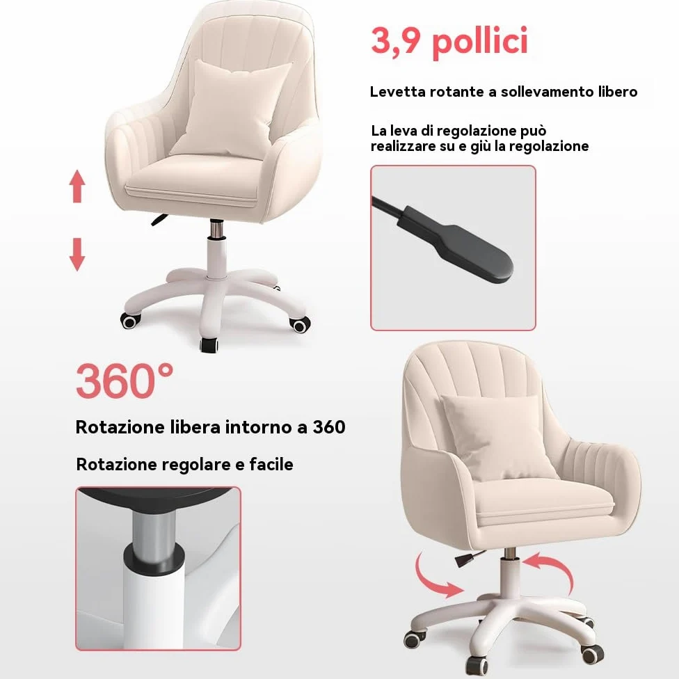 Sedia da Ufficio per Casa - Sedia Girevole Moderna con Schienale Medio Imbottito, Sedia da ufficio trucco,Trapuntata, Altezza Regolabile, Dettaglio Velluto - Adatta per Camera da Letto o Studio