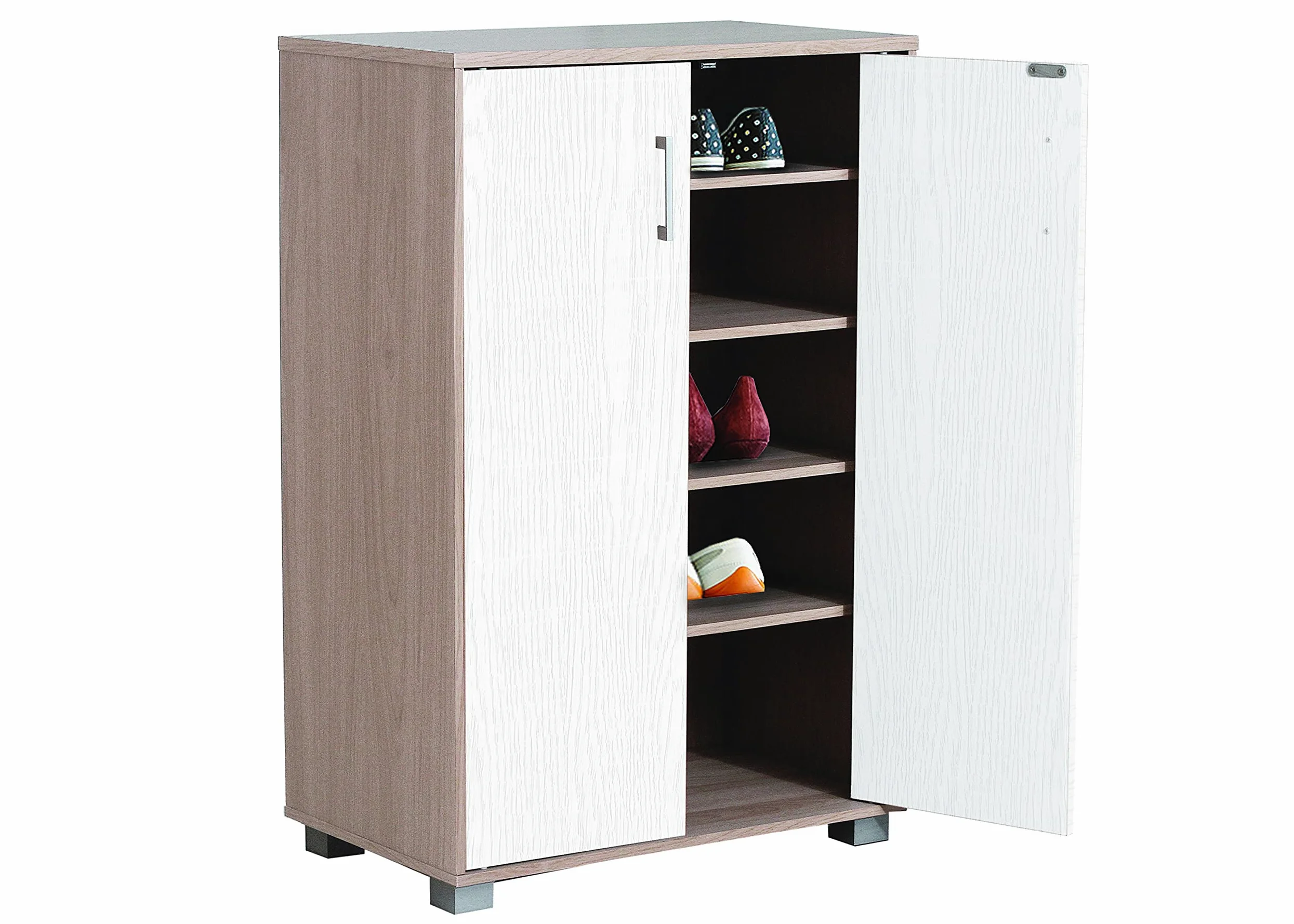 Scarpiera Mobile Multiuso con 2 Ante e 4 Ripiani Regolabili – Armadietto Salvaspazio Moderno con Piedini Rialzati – 60x36x90 cm – Per Ingresso, Bagno, Camera