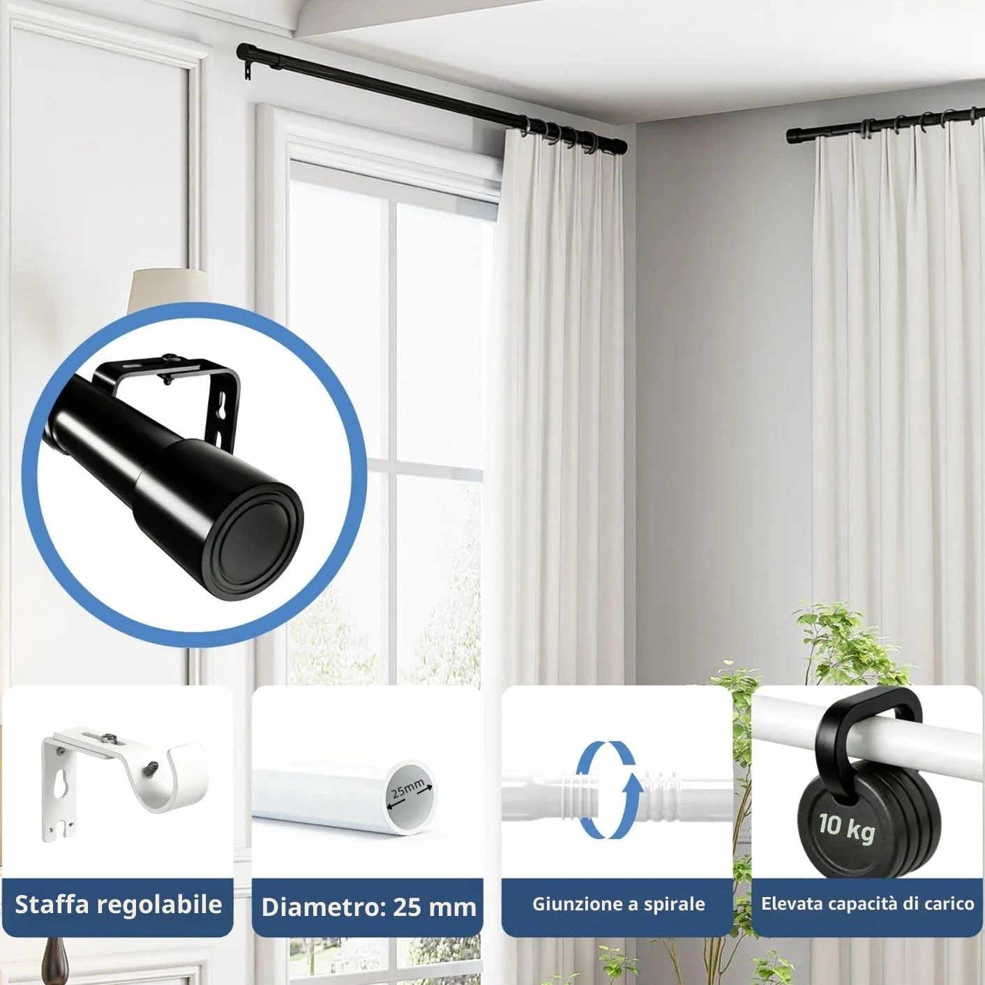 Bastoni Per Tende In Acciaio Inox 84-143CM Argento Camera Da Letto Soggiorno