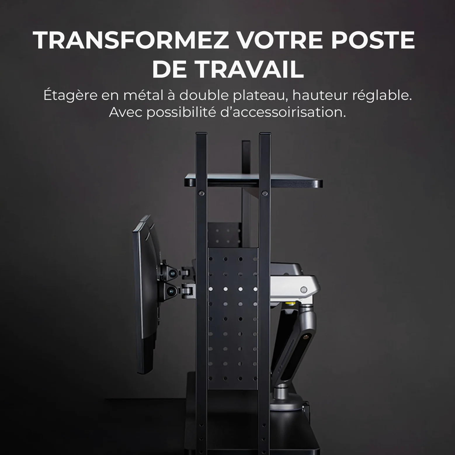 Noua Lash Scaffale con 2 Mensole da Scrivania con Morsetto, Organizer per Scrivania Gaming Regolabile, Scaffale Libreria Multiuso per Ufficio e Casa
