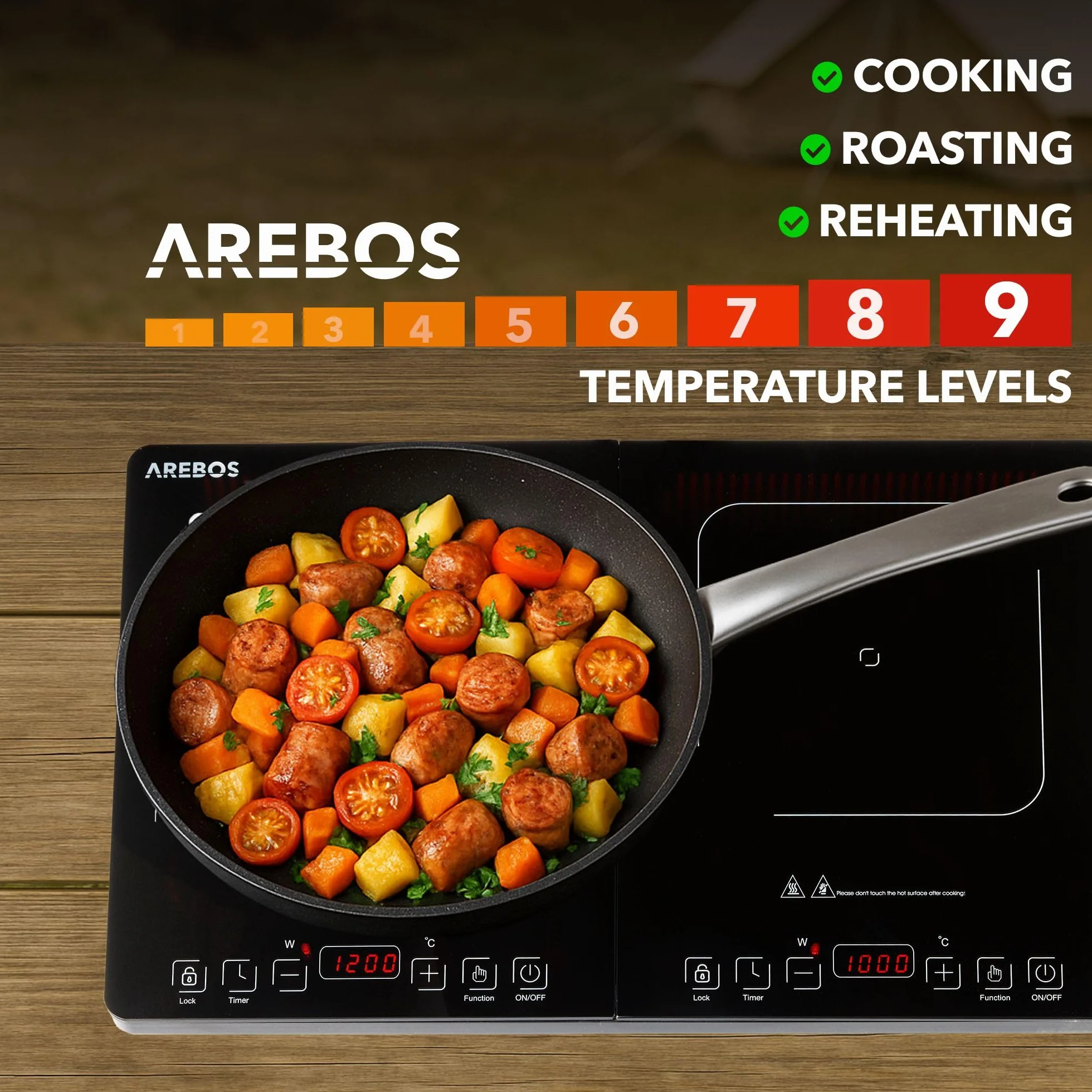 Arebos doppio piano cottura a induzione 3500W 2 zone display touch timer portatile