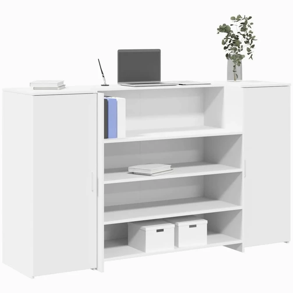 Bancone Reception Bianco 180x50x103,5cm Scrivania da Ufficio | Bancone cassa componibile con 2 mobili contenitori, ideale per hall di hotel, saloni di bellezza e uffici professionali.