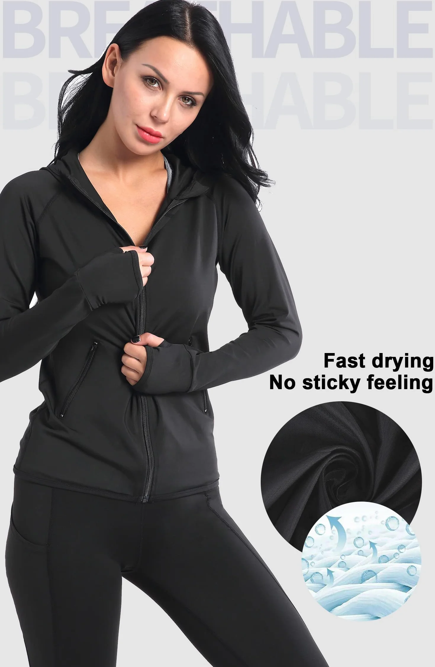 AMZSPORT Felpa Donna con Zip, Giacca Running Sportiva con Cappuccio