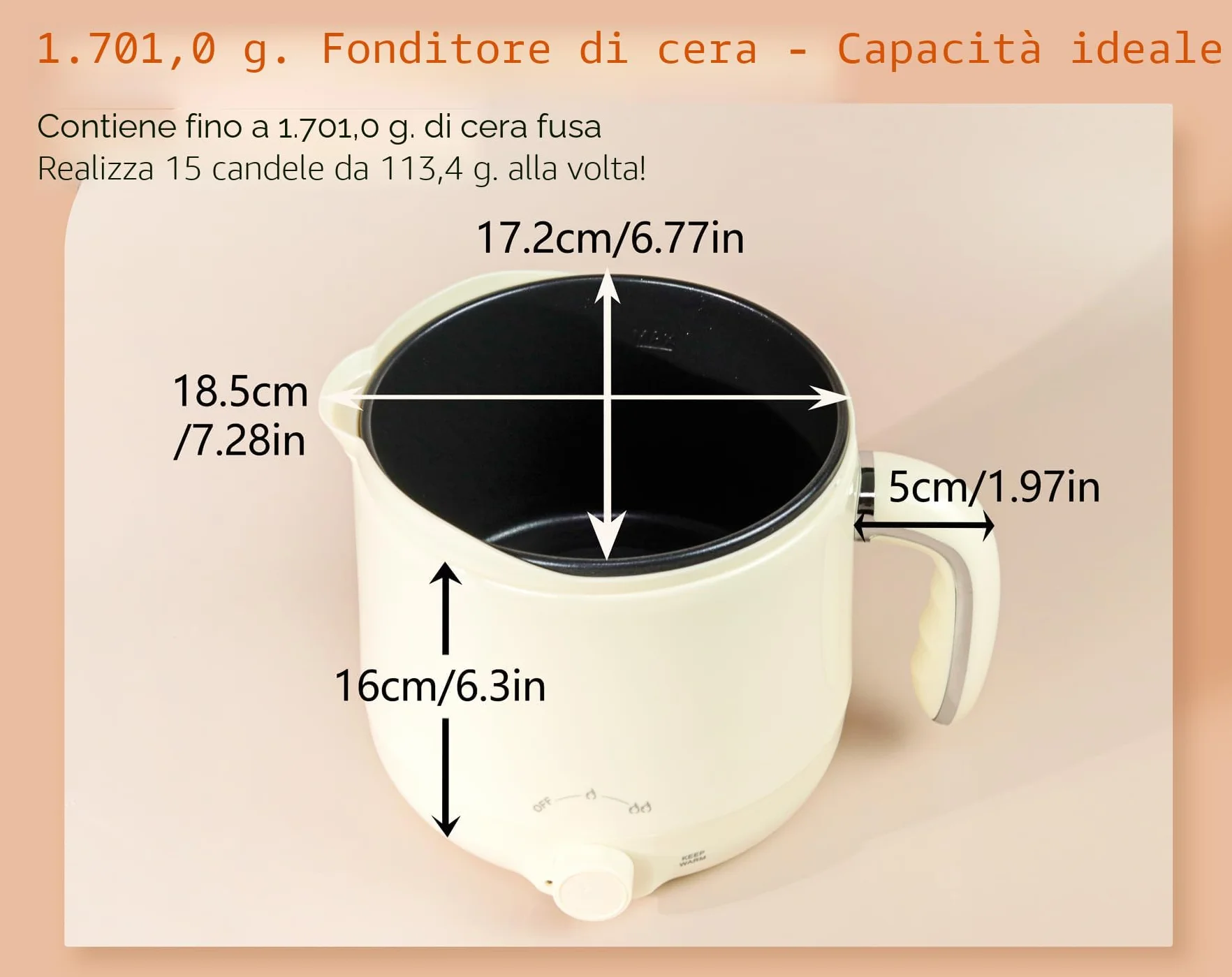 Fusore di cera JULWHISPER 1,8 l con beccuccio per versare kit candele adulti