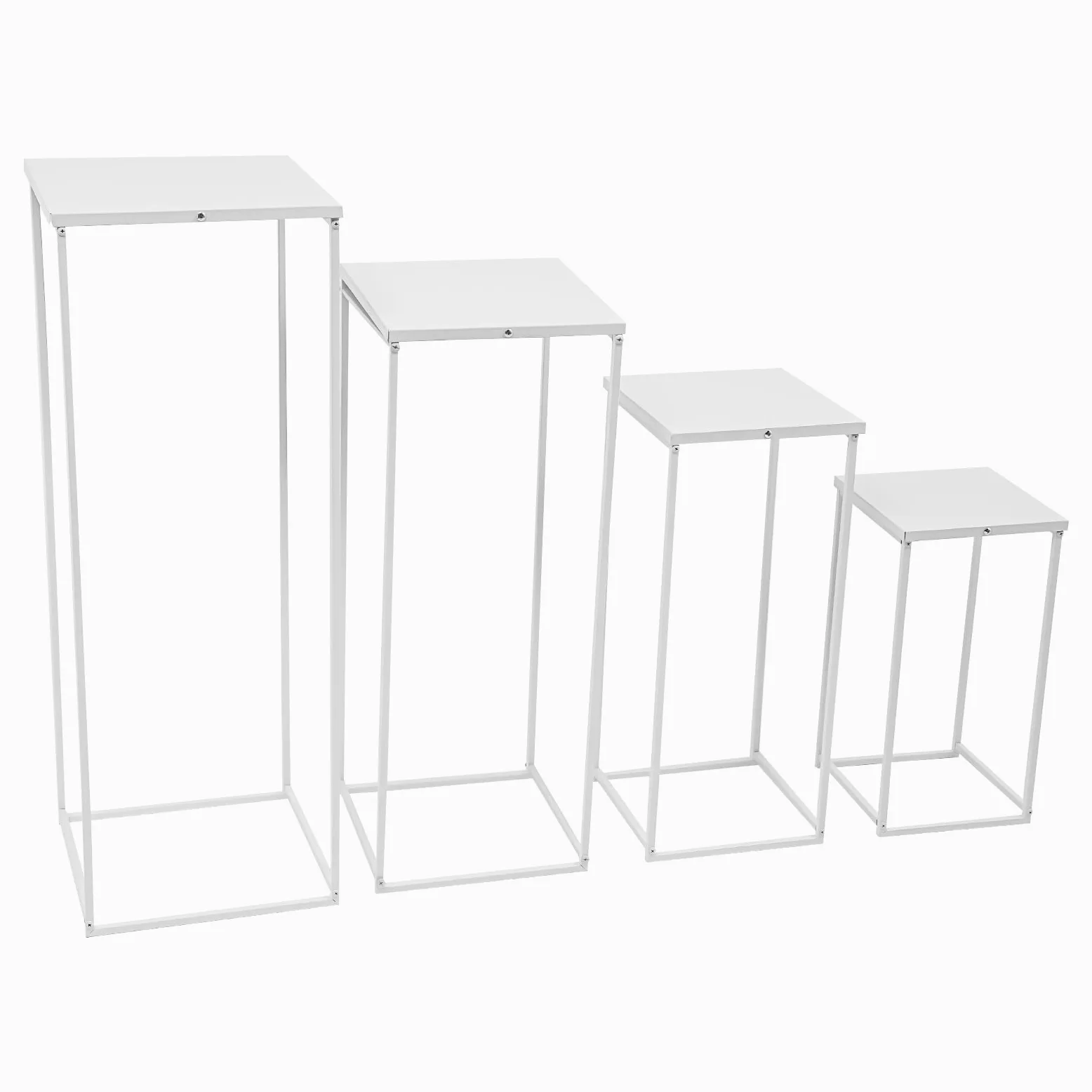 Set di 4 Sgabelli per Fiori, In Metallo, Forma Rettangolare, Supporto Per Colonna Vaso Geometrico Espositore Per Fiori Decorazione a Colonna, Bianco, 4 dimensioni