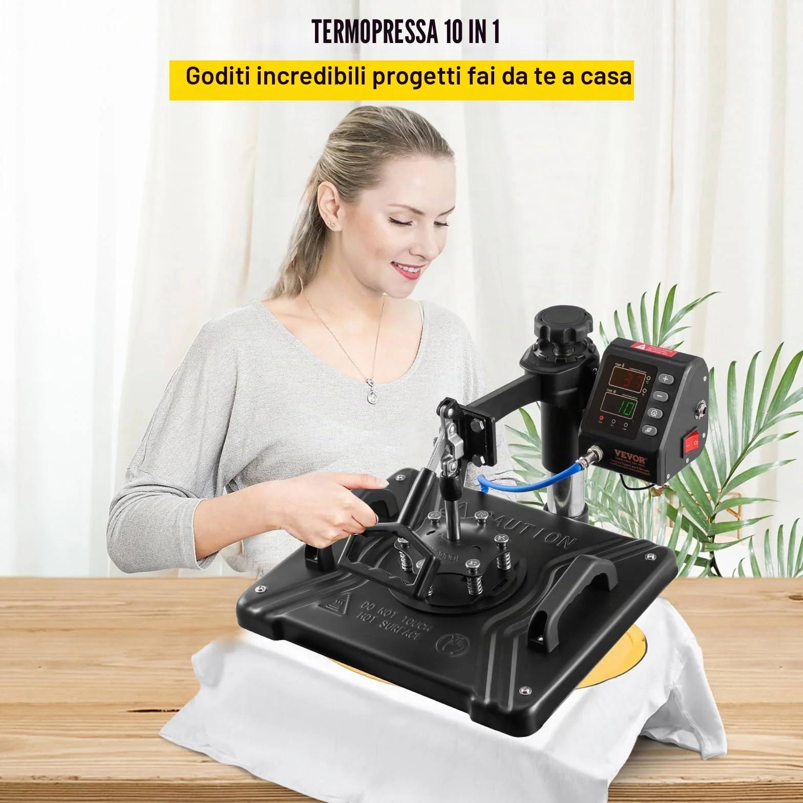 VEVOR 10 in 1 Pressa a Calore Multifunzionale, 30 x 38 cm Stampa a Trasferimento Rotante 360° Macchina di Sublimazione, Pressa Termica per T-shirt, Tazze, Nero