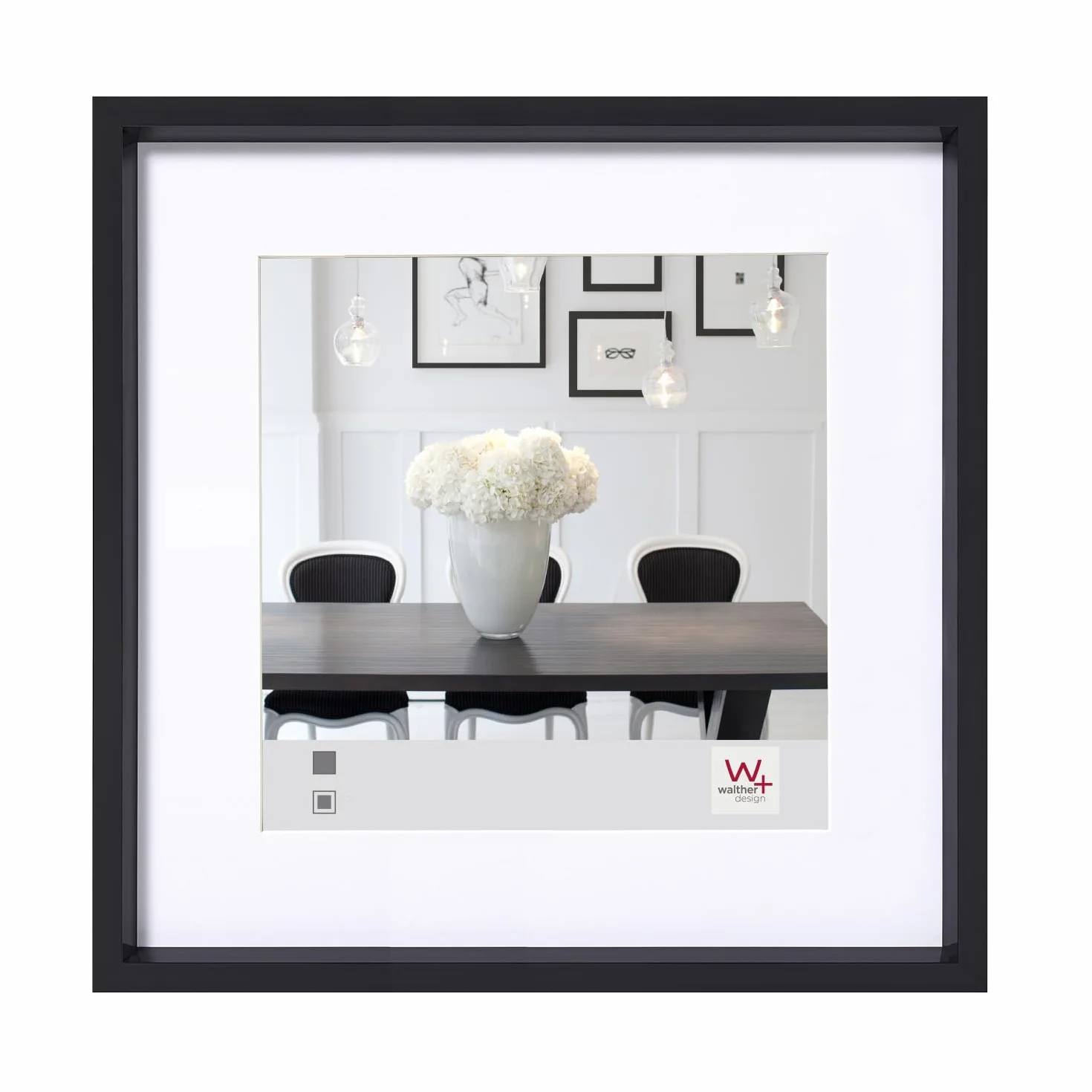 walther design nera 30 x 30 cm con passe-partout, cornice in plastica stile acciaio ES330B