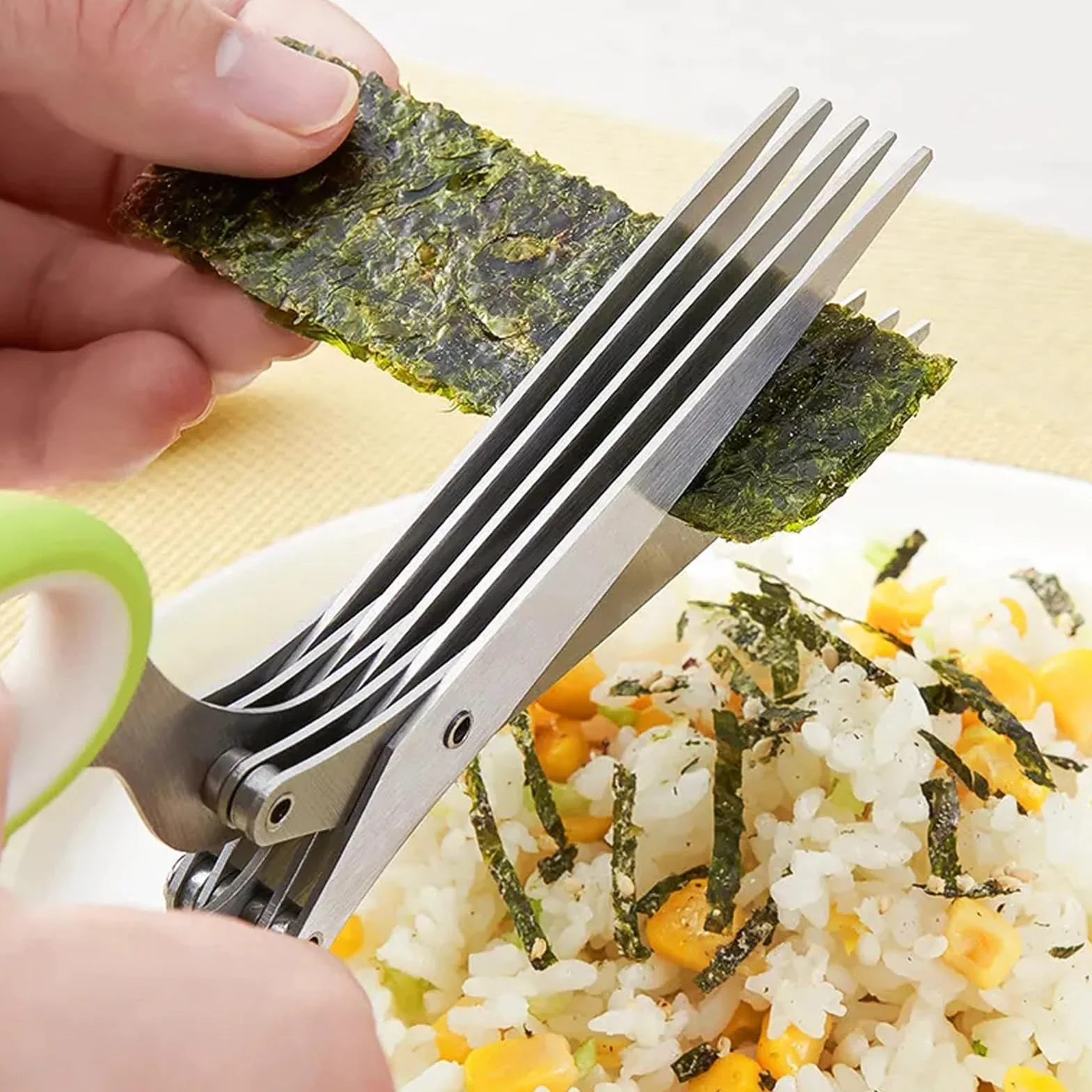 Relota Forbici per Erbe Aromatiche, Forbice Cucina a 5 Lame in Acciaio Inox con Coperchio di Sicurezza, Forbici Cucina per Erba Cipollina, Prezzemolo, Erbe Aromatiche, Spezie Verdure
