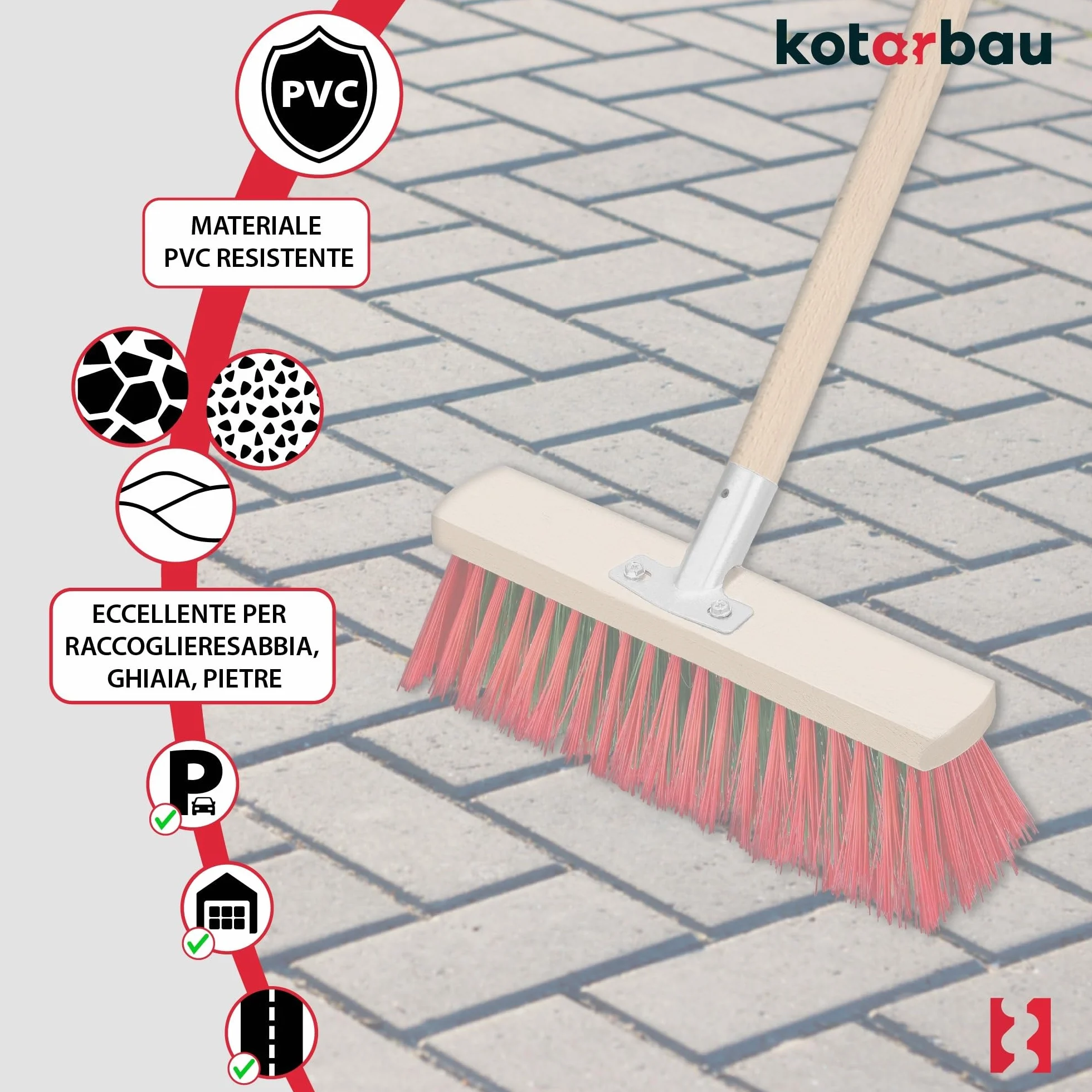 KOTARBAU Scopa da Esterno Spazzolone per Pavimenti 33 cm Industriale Legno PVC