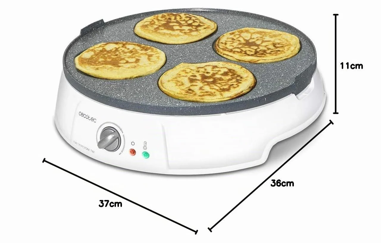 Cecotec Crepe Maker Fun Crepe stone Twin 1200W 30.5 cm Antiaderente RockStone Piastra Reversibile Termostato Regolabile Rullo Spatola
