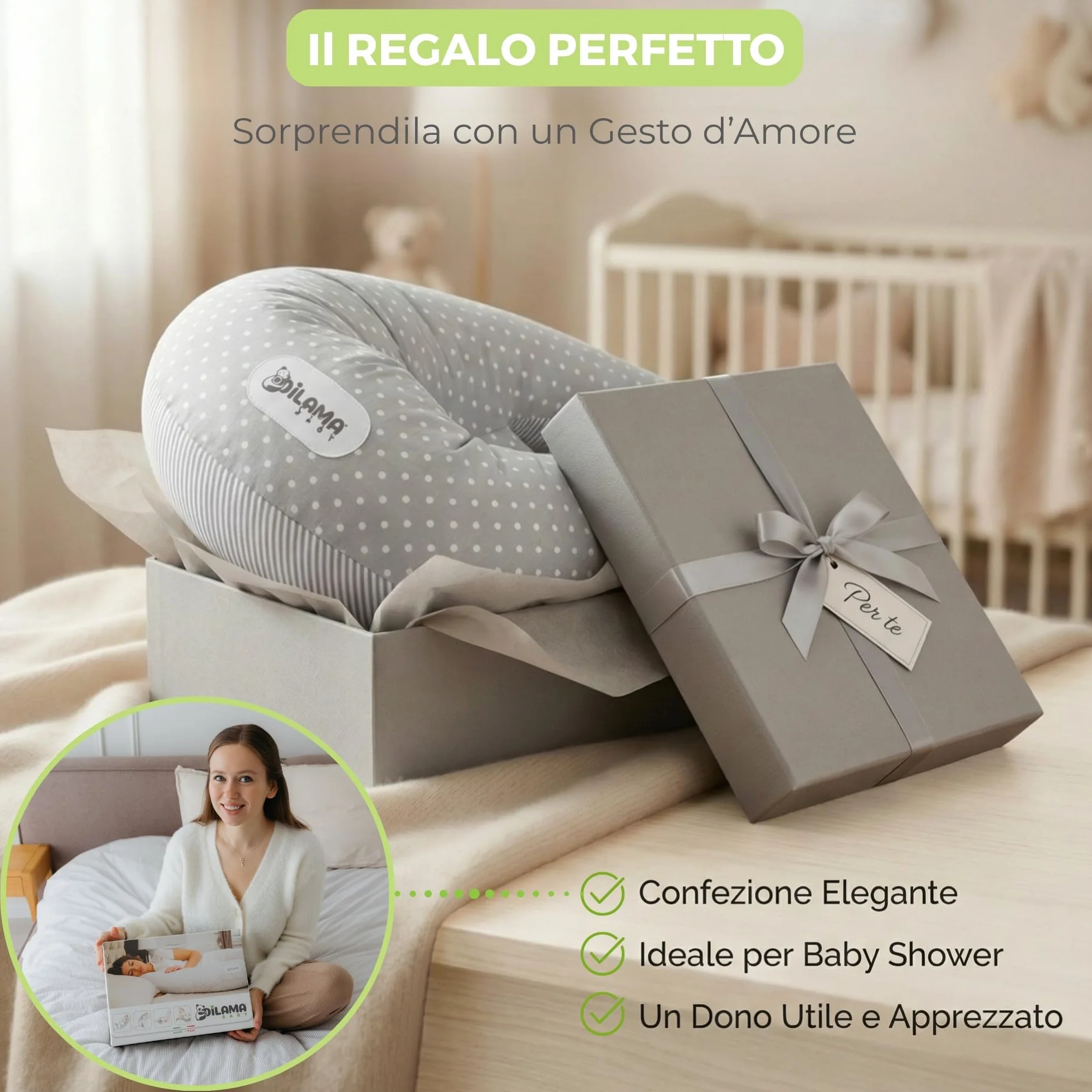 Dilamababy Cuscino Gravidanza Fiocchi di Memory e Fiber Made in Italy – Comodo per Dormire e per Allattamento - Supporto Ergonomico Pancia, Schiena, Gambe con Federa Sfoderabile e Lavabile