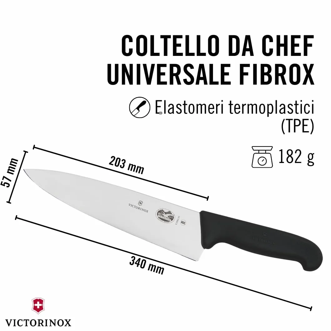 Victorinox Fibrox Coltello da Chef 20 cm Lama Dritta Acciaio Inossidabile Nero