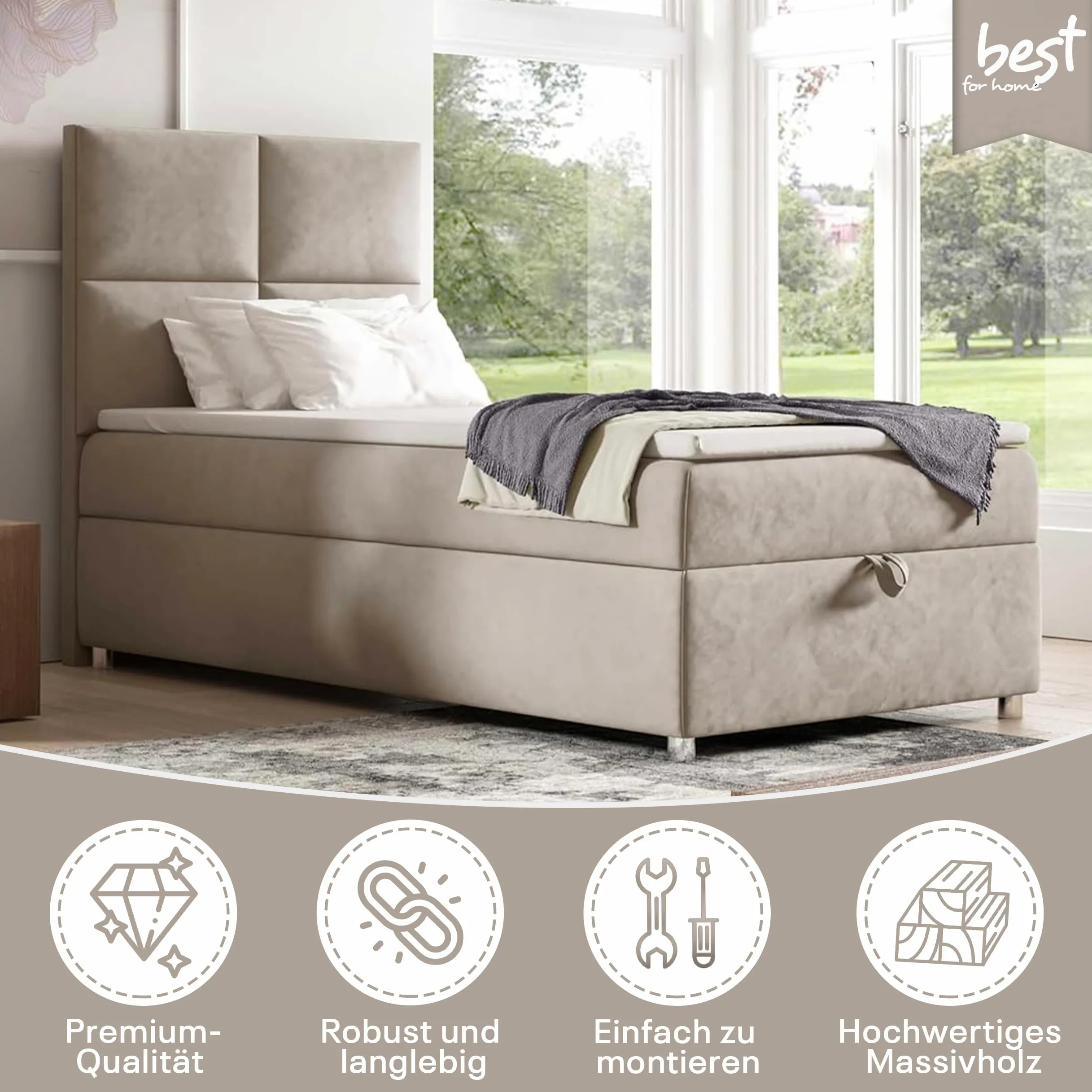Trinity K2 Letto a Molle Singolo Con Molle Bonell, Materasso E Topper | 70x200 Con Cassetto | Letto Singolo | Letto Imbottito - Consegna Al Bordo Del Marciapiede