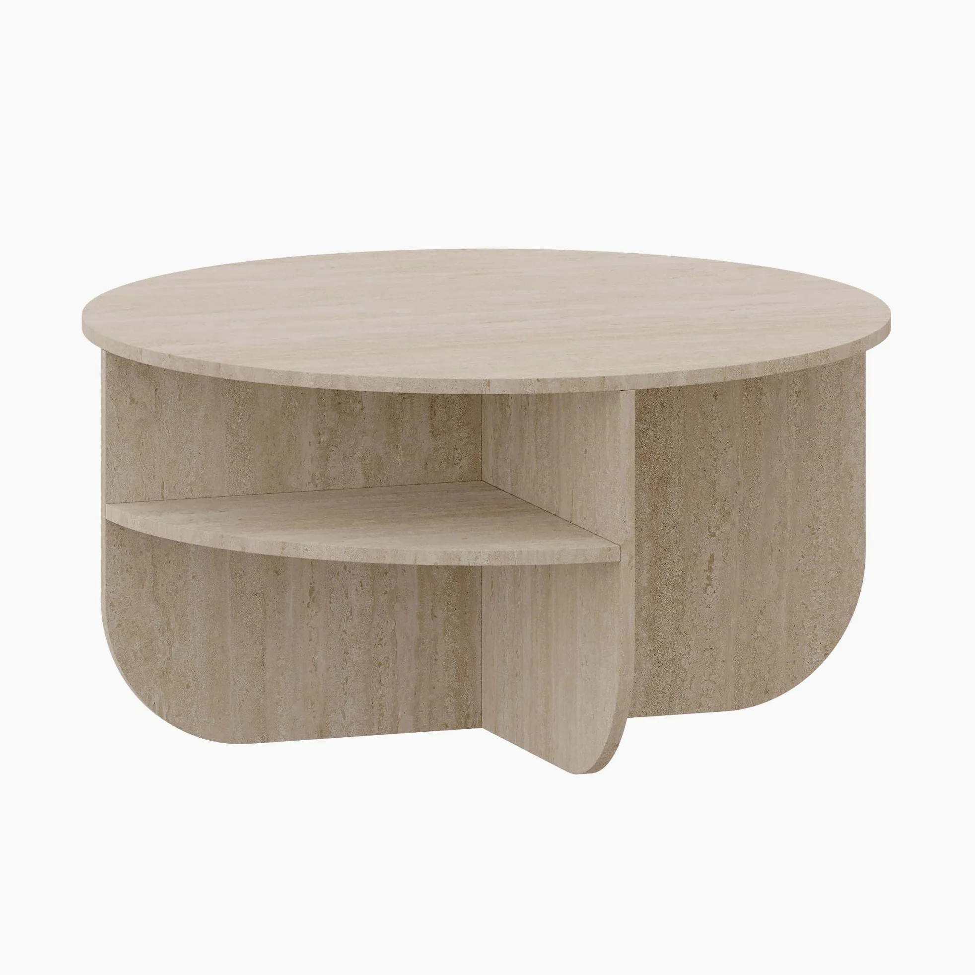 [en.casa] Tavolino Centrale da Salotto Tavolo Basso Rotondo con Ripiano Tavolino da caffè per Soggiorno Area Living Ø80 x 41 cm Color Avorio Travertin