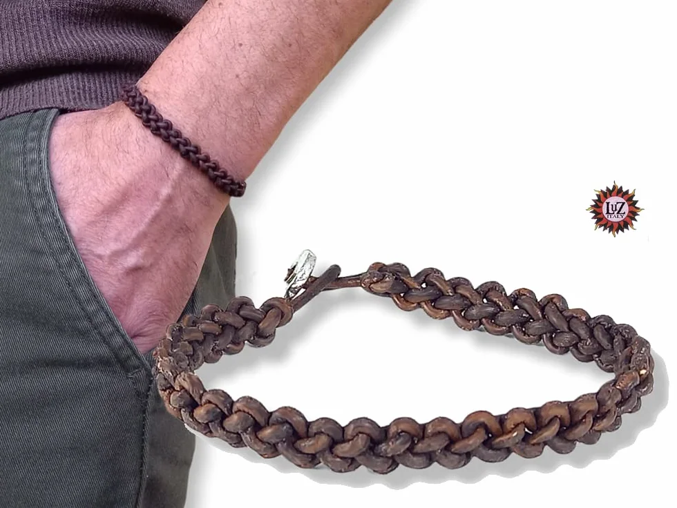 Bracciale uomo in cuoio grezzo intrecciato a mano - Testa di Moro