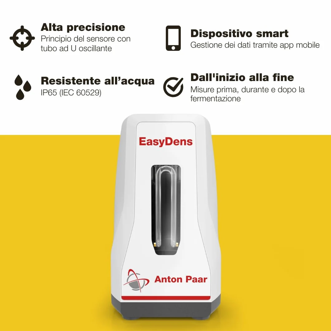 EasyDens Densimetro digitale Anton Paar – Bluetooth per misura precisa di alcol, zucchero ed estratto | Test rapido di gradazione alcolica (ABV) per birra, vino, kombucha e distillati artigianali.