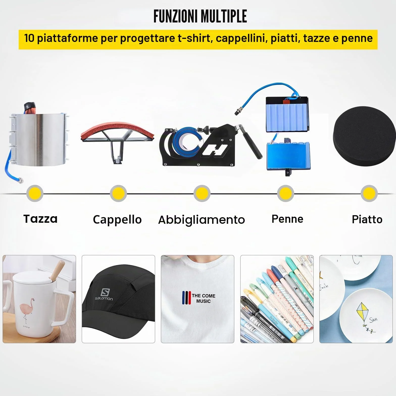 VEVOR 10 in 1 Pressa a Calore Multifunzionale, 30 x 38 cm Stampa a Trasferimento Rotante 360° Macchina di Sublimazione, Pressa Termica per T-shirt, Tazze, Nero