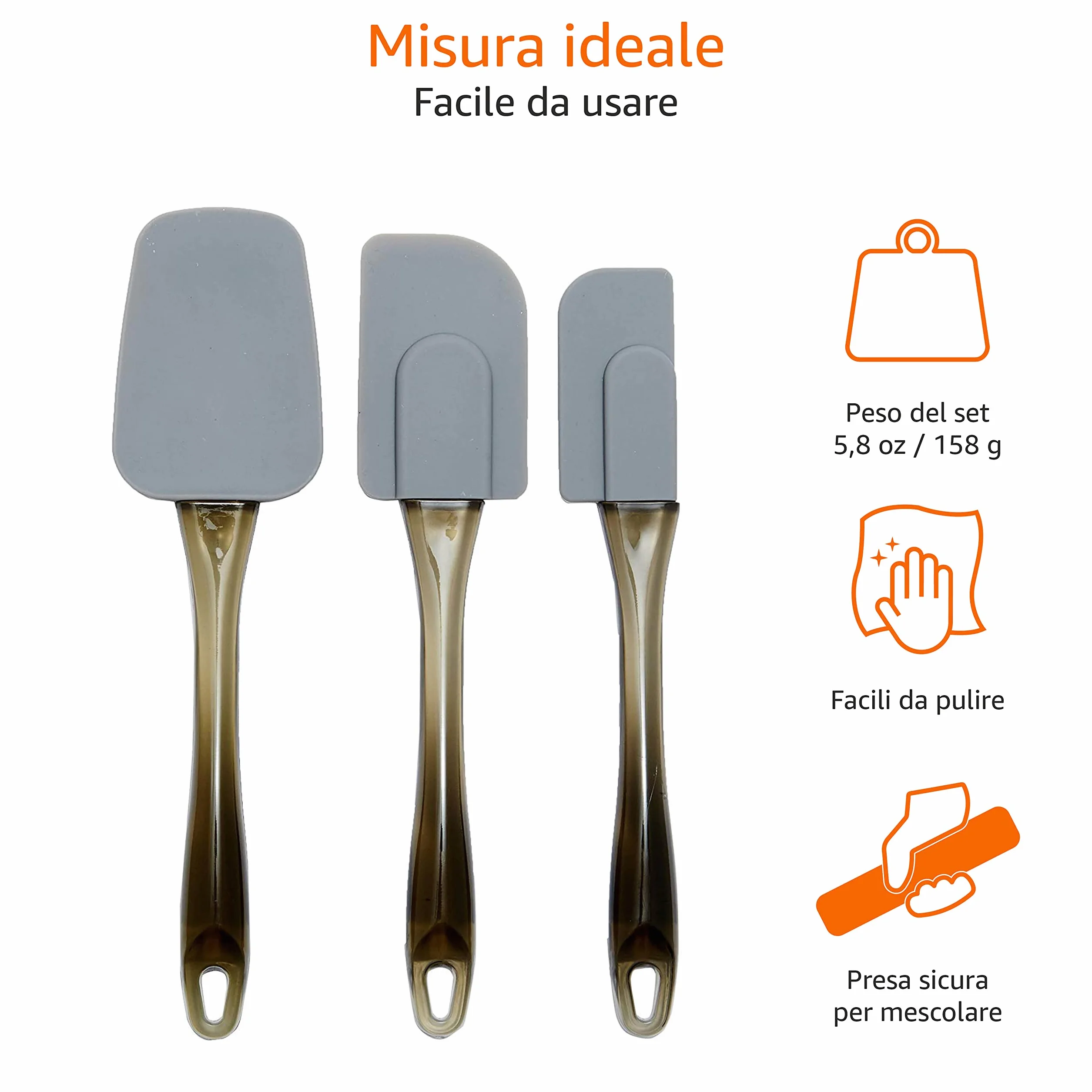 Amazon Basics Spatole in silicone set da 3 pezzi Grigio