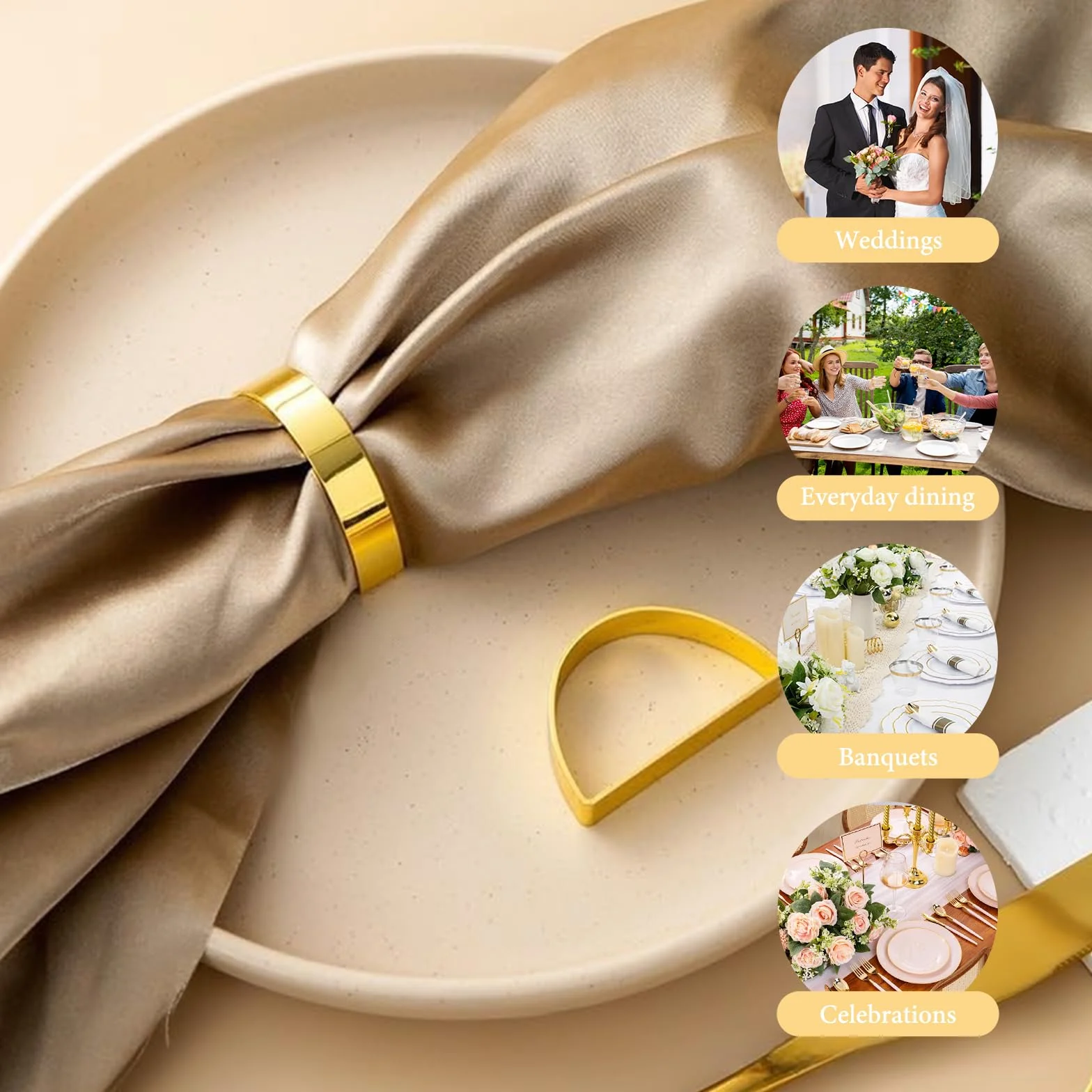 8 Pezzi Anelli Portatovaglioli Oro a Forma di D, Fibbia per Tovaglioli per Tavola da Pranzo, Accessori Decorazione per Matrimonio Banchetto Natale e Cena