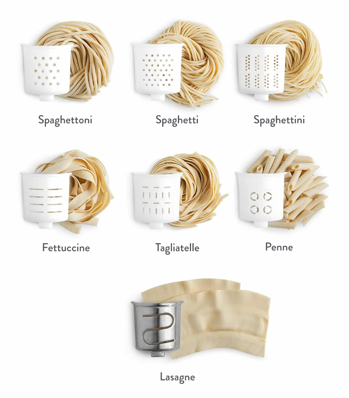 SPRINGLANE Macchina per pasta elettrica con bilancia integrata - 7 inserti da 180 W, preparare automaticamente la pasta fresca in meno di 30 minuti