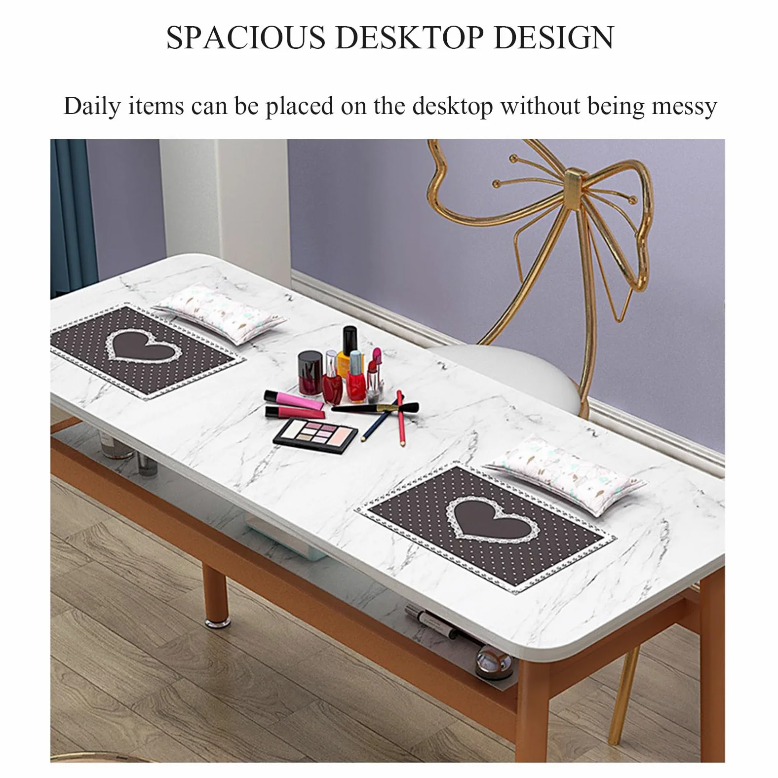 Tavolo da Manicure Professionale, postazione di Lavoro per Tecnici delle Unghie, Tavolo da Trucco in Legno per Salone di Bellezza, Spa, Tavolo da toeletta con,Marble Pattern-80cm 3-Piece Set