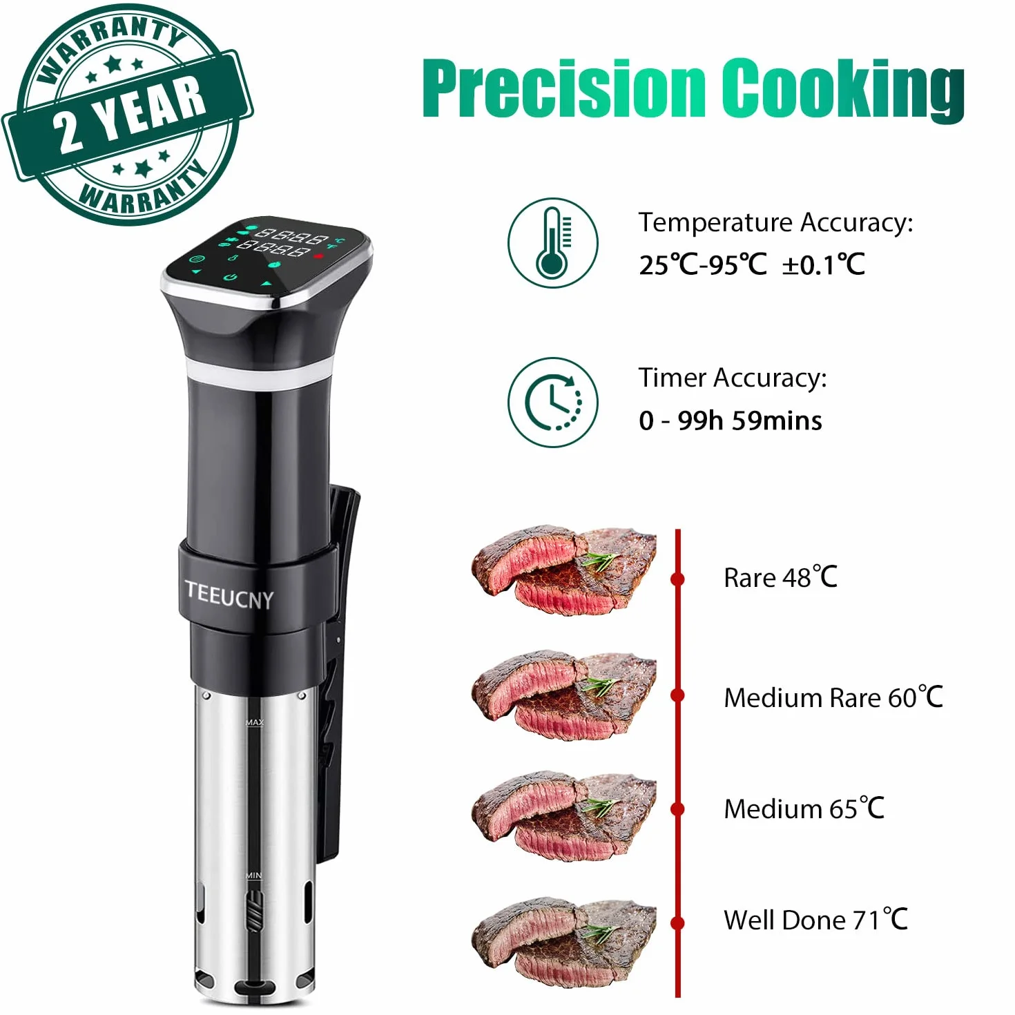 TEEUCNY Sous Vide 1100W Macchina per Cottura a Bassa Temperatura Bagnomaria Sottovuoto LCD Touch