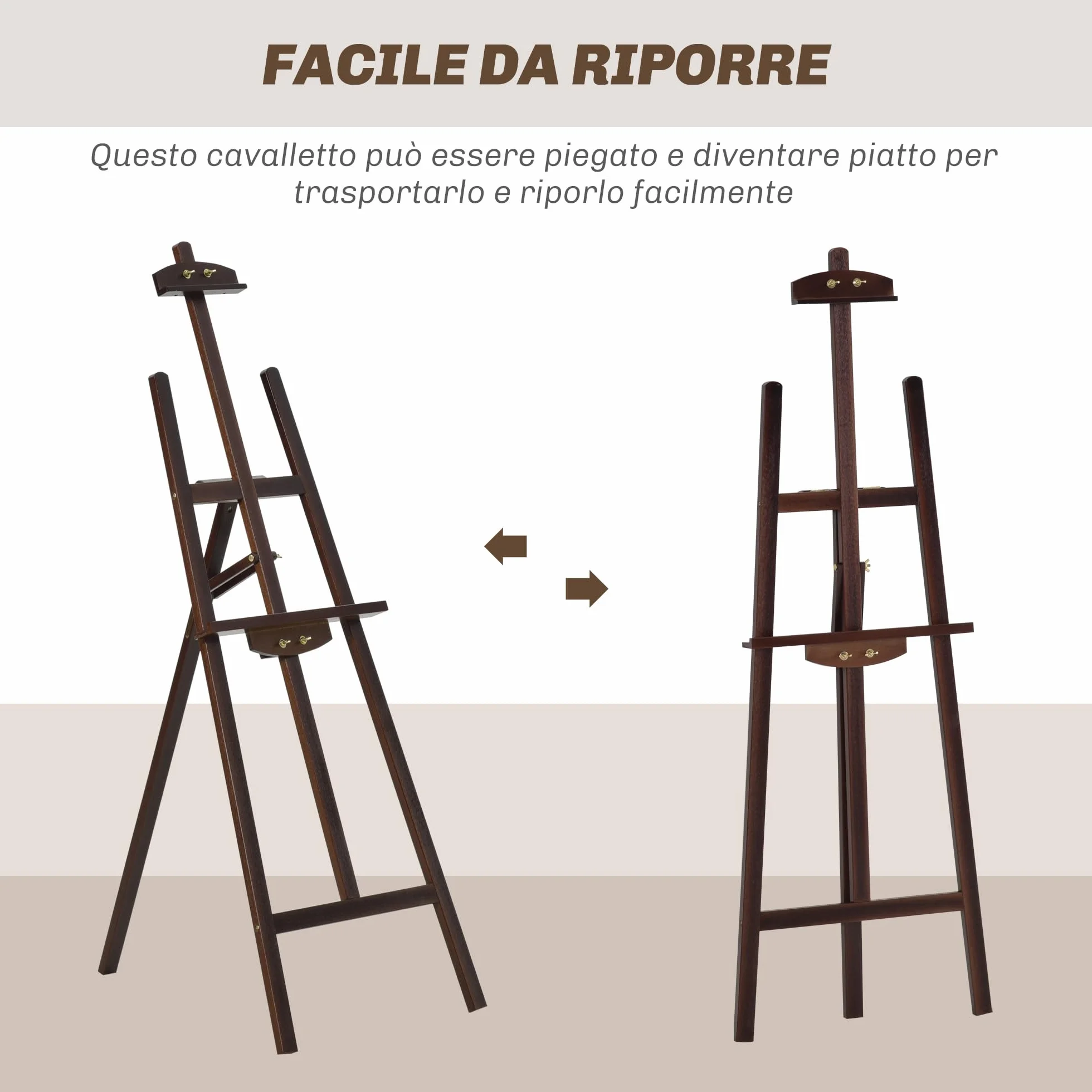 HOMCOM Cavalletto Pittura 135 cm Treppiede Legno Pino Regolabile Portatile Pieghevole per Tela Artisti