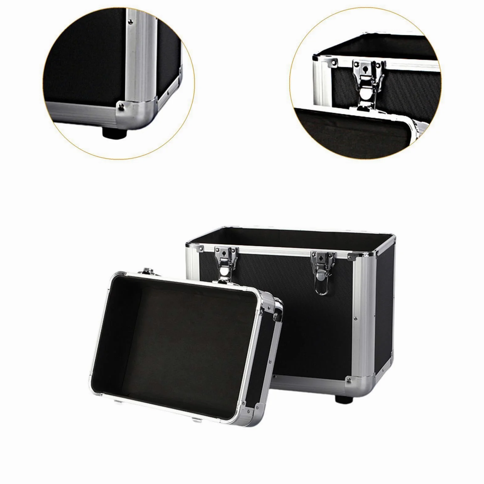kowaku Scatola Porta Dischi Vinile Organizer Archiviazione Custodia Contenitore Alluminio Leggero con Manico Bloccabile per Collezionisti Appassionati DJ Ada, Nero S