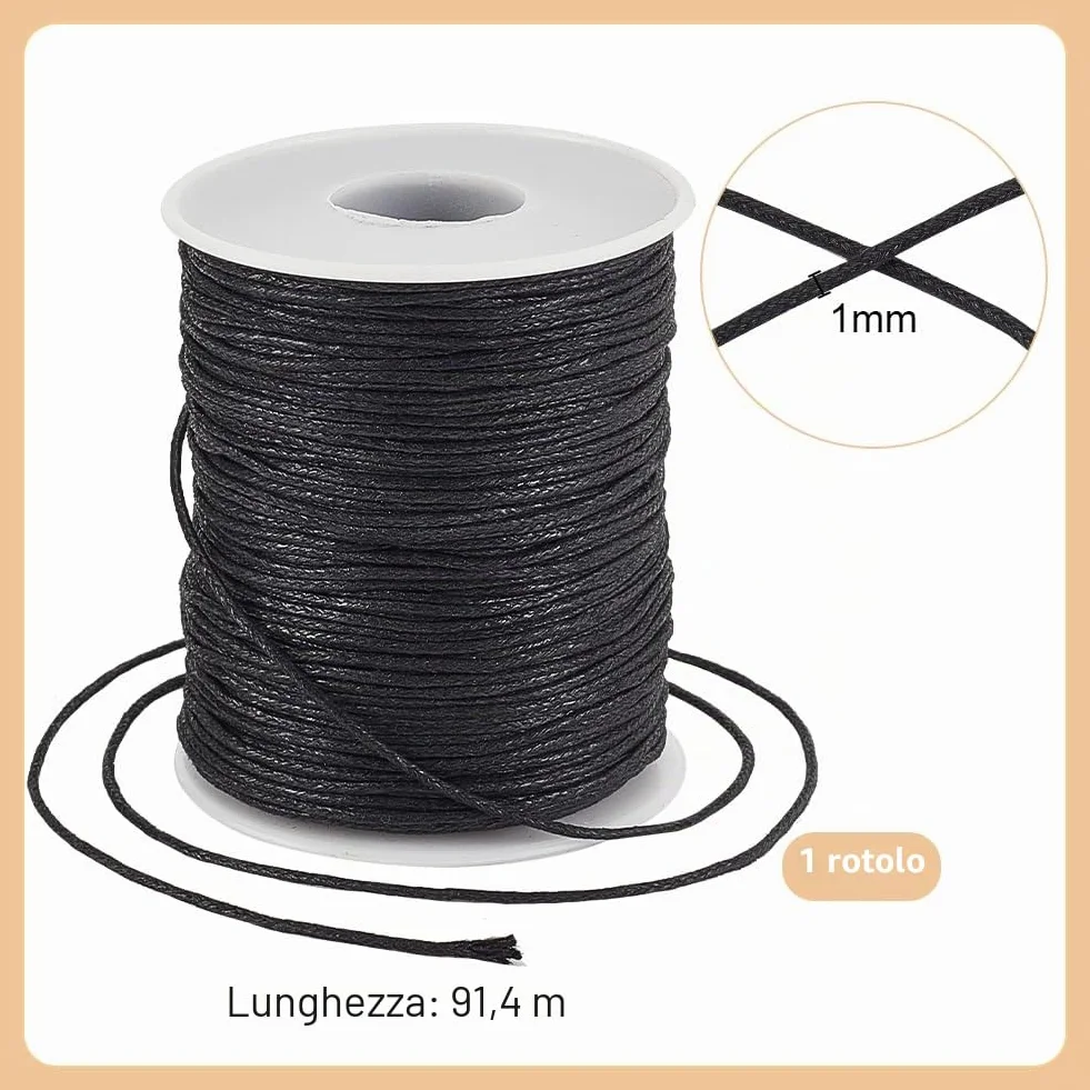 PH PandaHall Filo Cerato 1mm 91m Nero per Collana Braccialetti Macramè