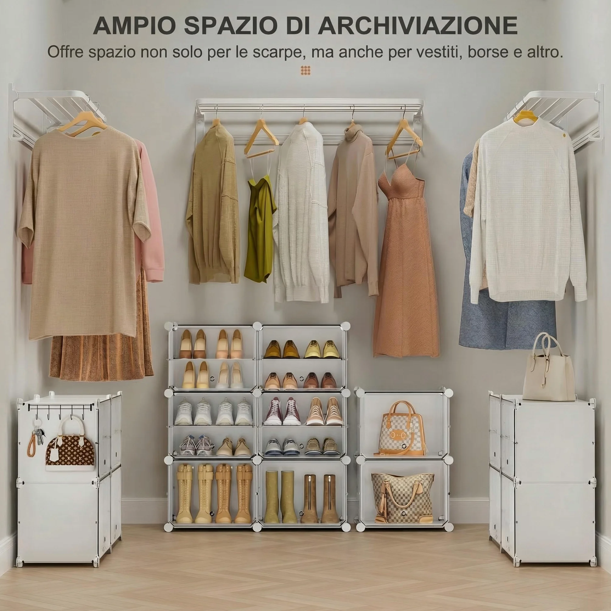 Scarpiera salvaspazio slim alta e stretta 10 livelli con porta bianca plastica modulare per ingresso corridoio camera da letto