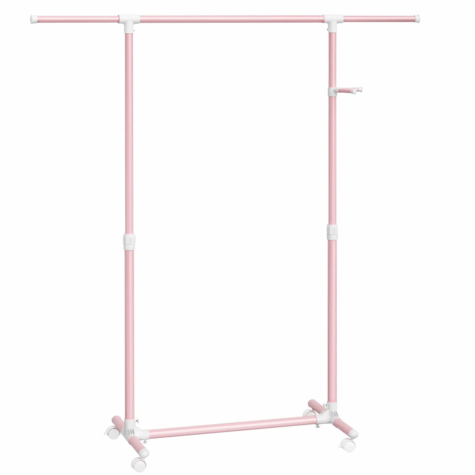 SONGMICS Stand Appendiabiti con Ruote, Attaccapanni Regolabile 97-165 cm, Rosa Pastello LLR001R02