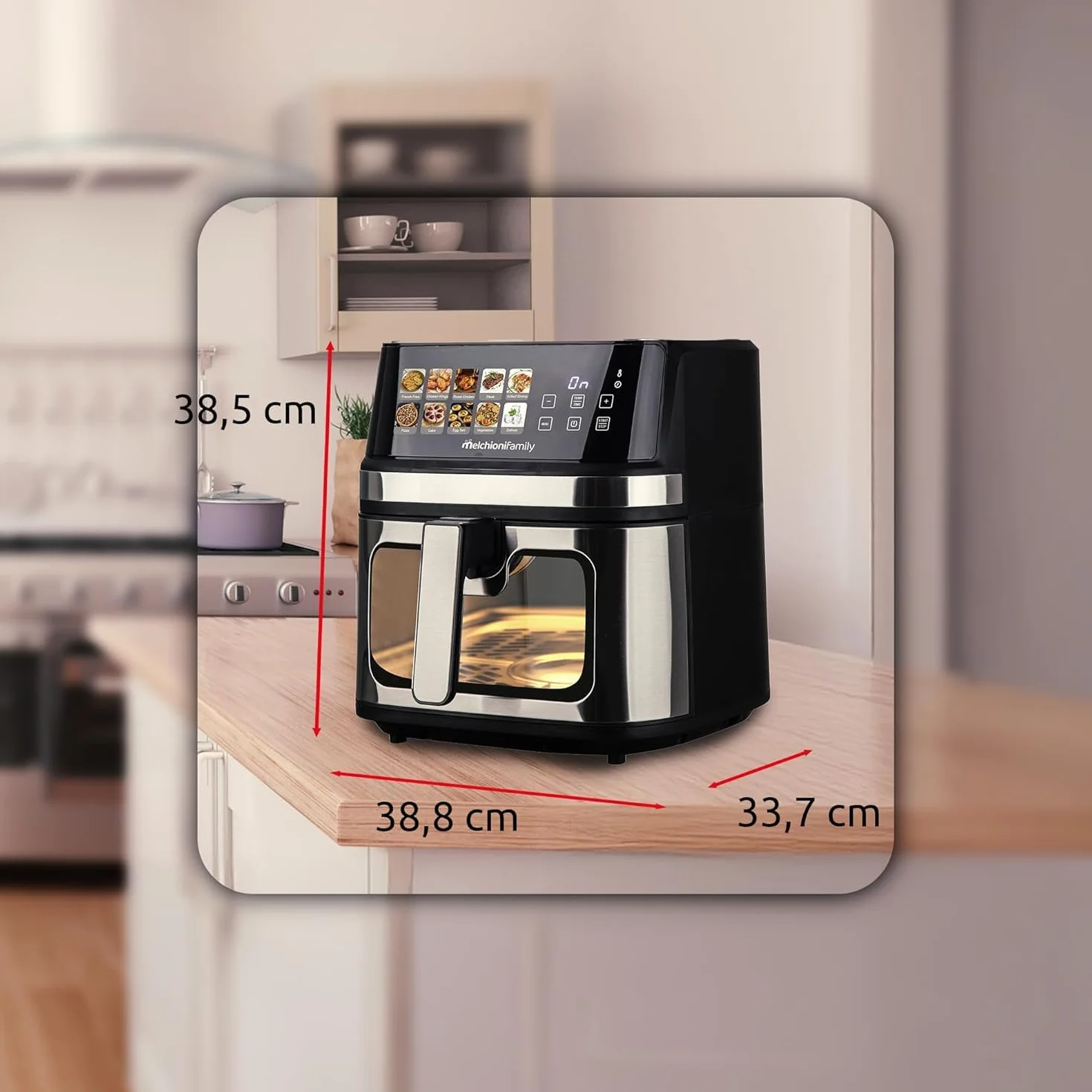 Melchioni Gaia Plus Friggitrice ad Aria 8 Litri 2200 Watt Display LED 10 Programmi Timer 60 Minuti Vetro Ricondizionato