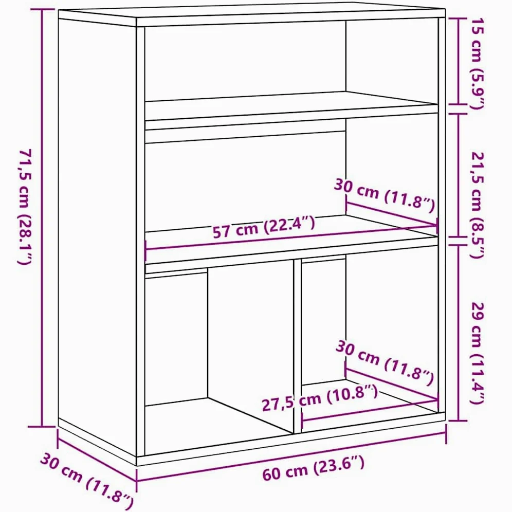 Libreria nera in legno 60 x 30 x 71,5 cm, autoportante, salvaspazio, come divisorio per libri, raccoglitori, decorazione in soggiorno o ufficio