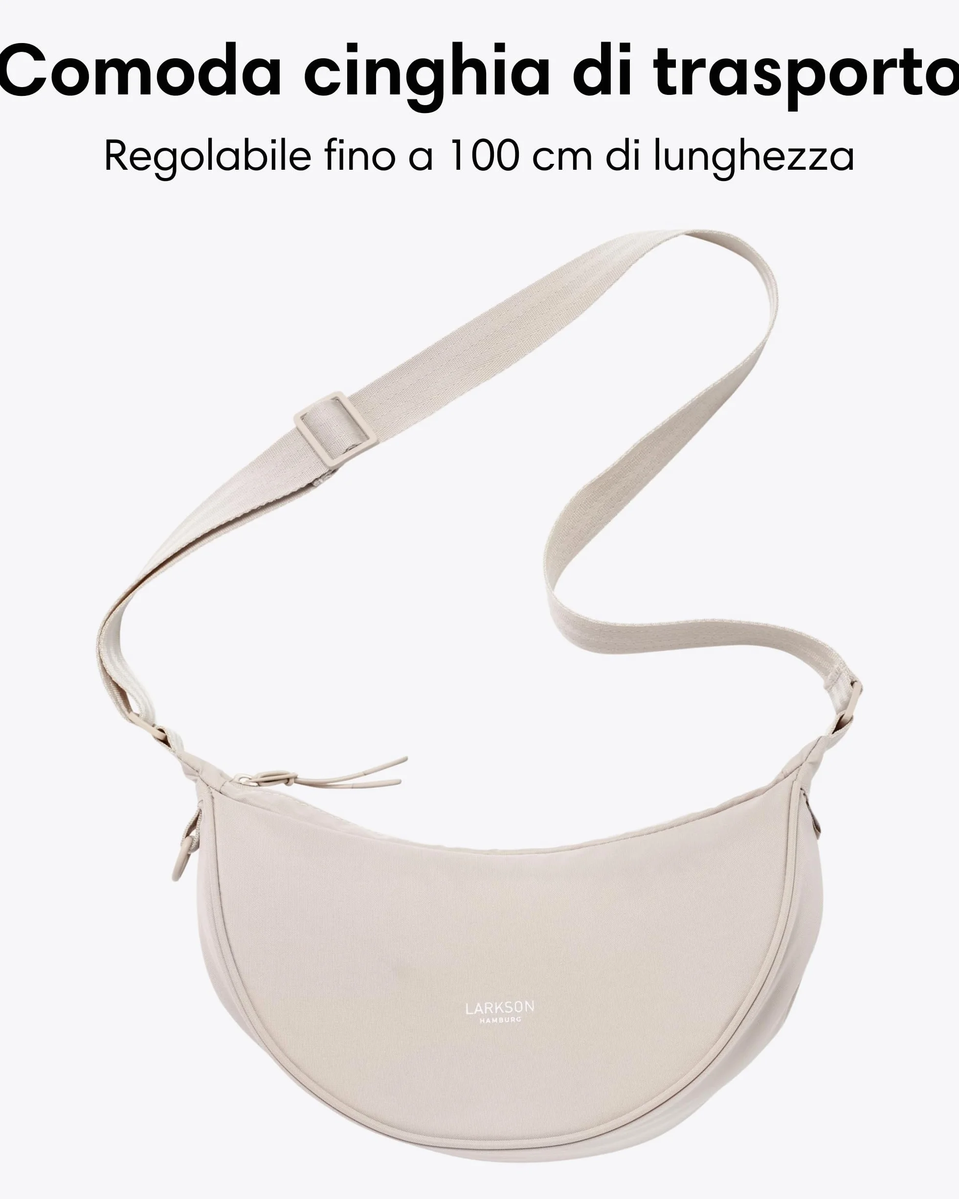 LARKSON Borsa a Tracolla Donna Beige - Solveig Small - Borsetta Mezzaluna - Borse a Spalla Piccola Elegante e Casual - Regolabile Marsupio alla Moda - Impermeabile