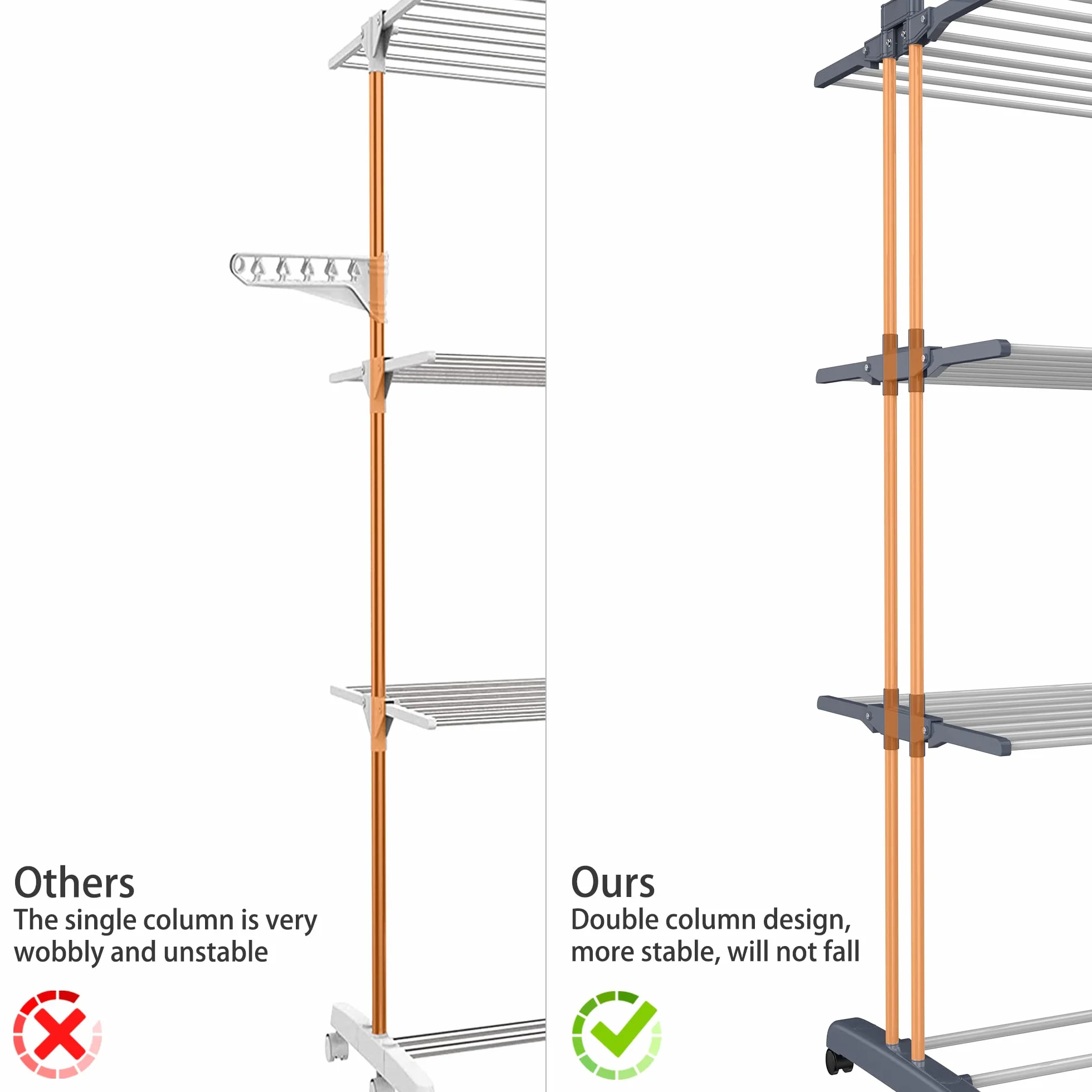 HOMIDEC Stendino 4 Livelli Verticale Allungabile con Ruote Acciaio Inossidabile Grigio