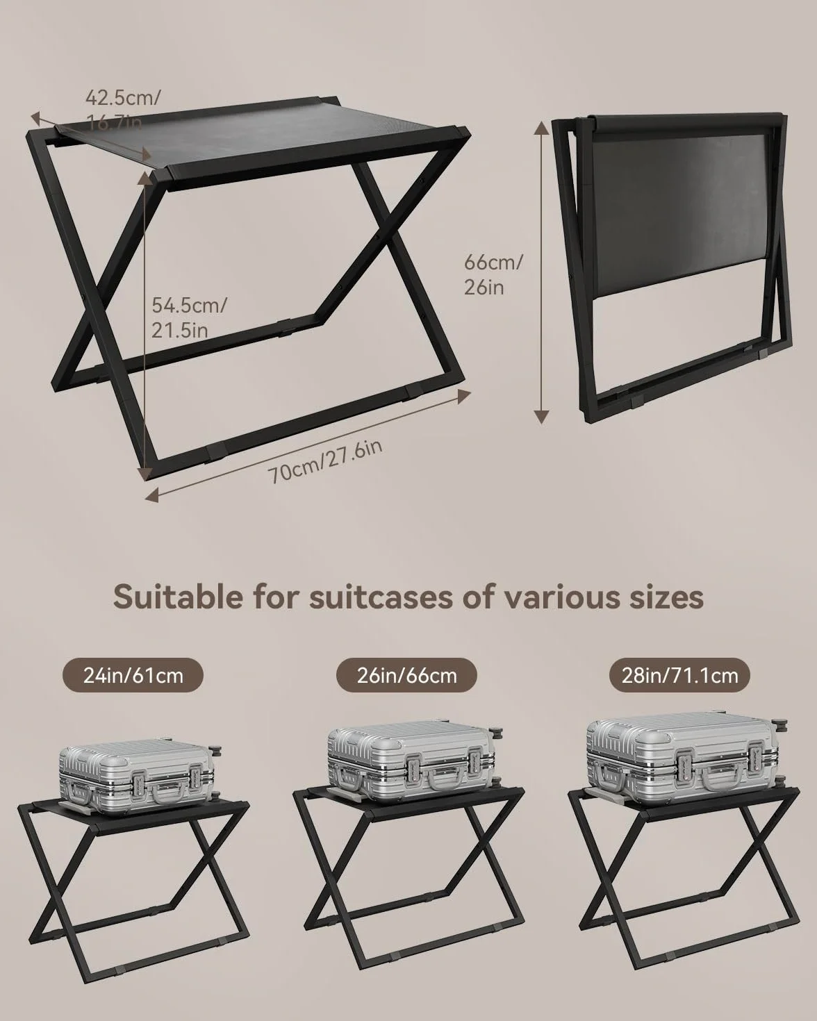 IBUYKE Luggage Rack Foldable Suitcase Stand Metal Holder Black