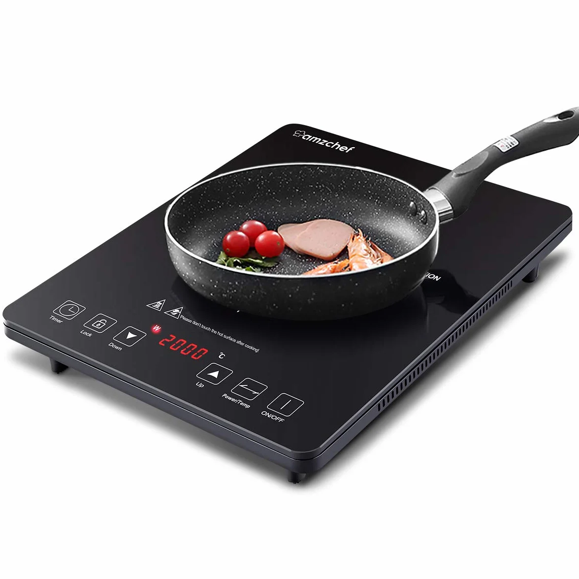 AMZCHEF Piastra a Induzione Singolo da 2000 W con 20 Livelli di Potenza e di Temperatura, Controllo Sensore Tattile, Blocco di Sicurezza, timer