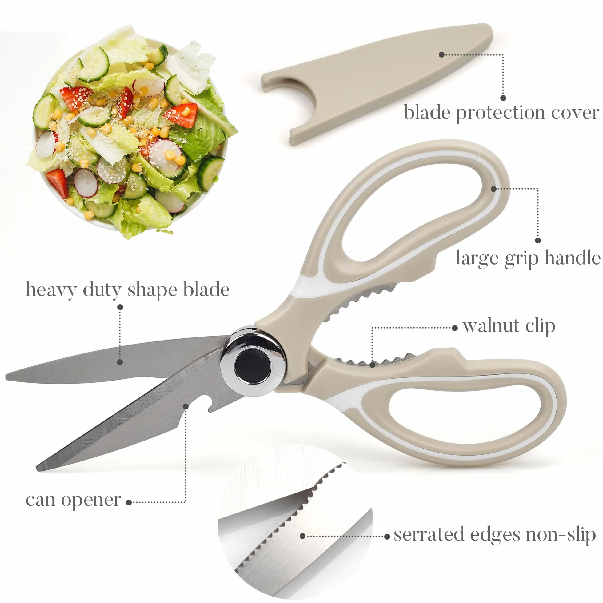 Forbici Cucina, Forbici da Cucina Multiuso Professionali, Inox Trinciapollo, Forbici conCoprilama per Pollo, Pollame, Pesce, Carne, Verdure, Erbe e Barbecue (Cachi)