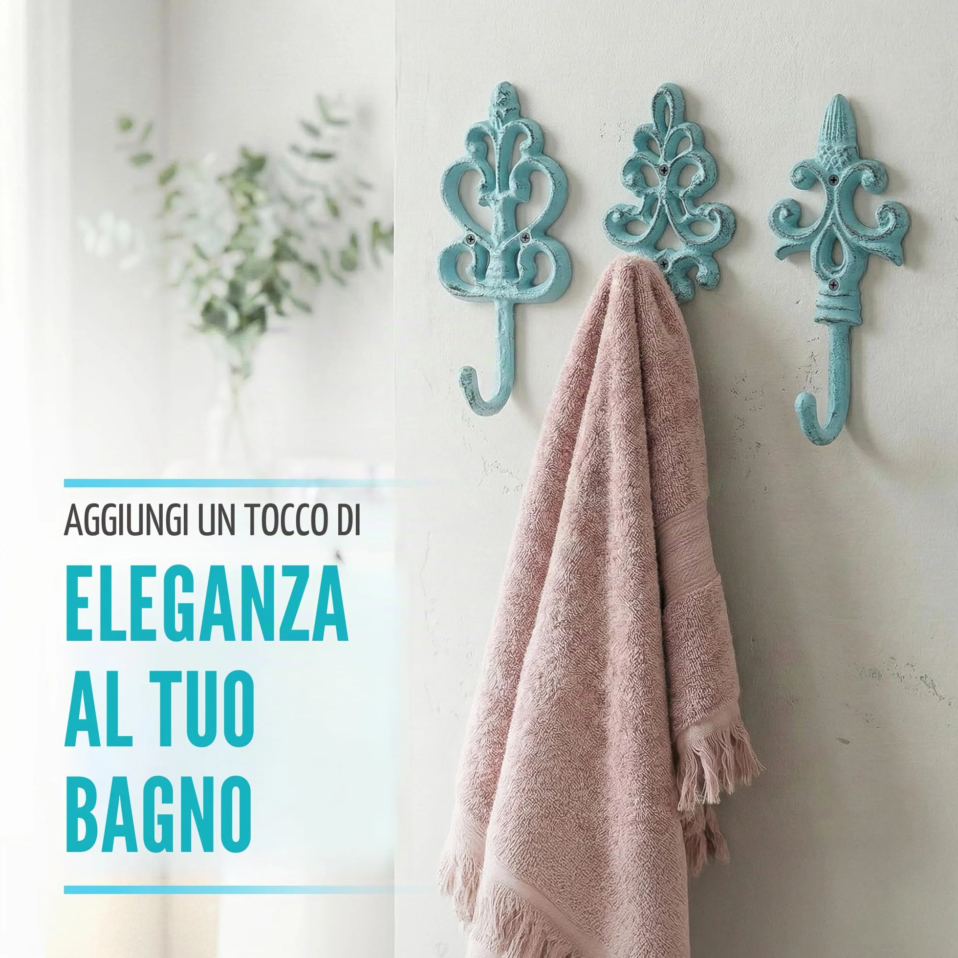 Comfify Ganci decorativi da parete in ghisa, stile rustico, set da 3, blu