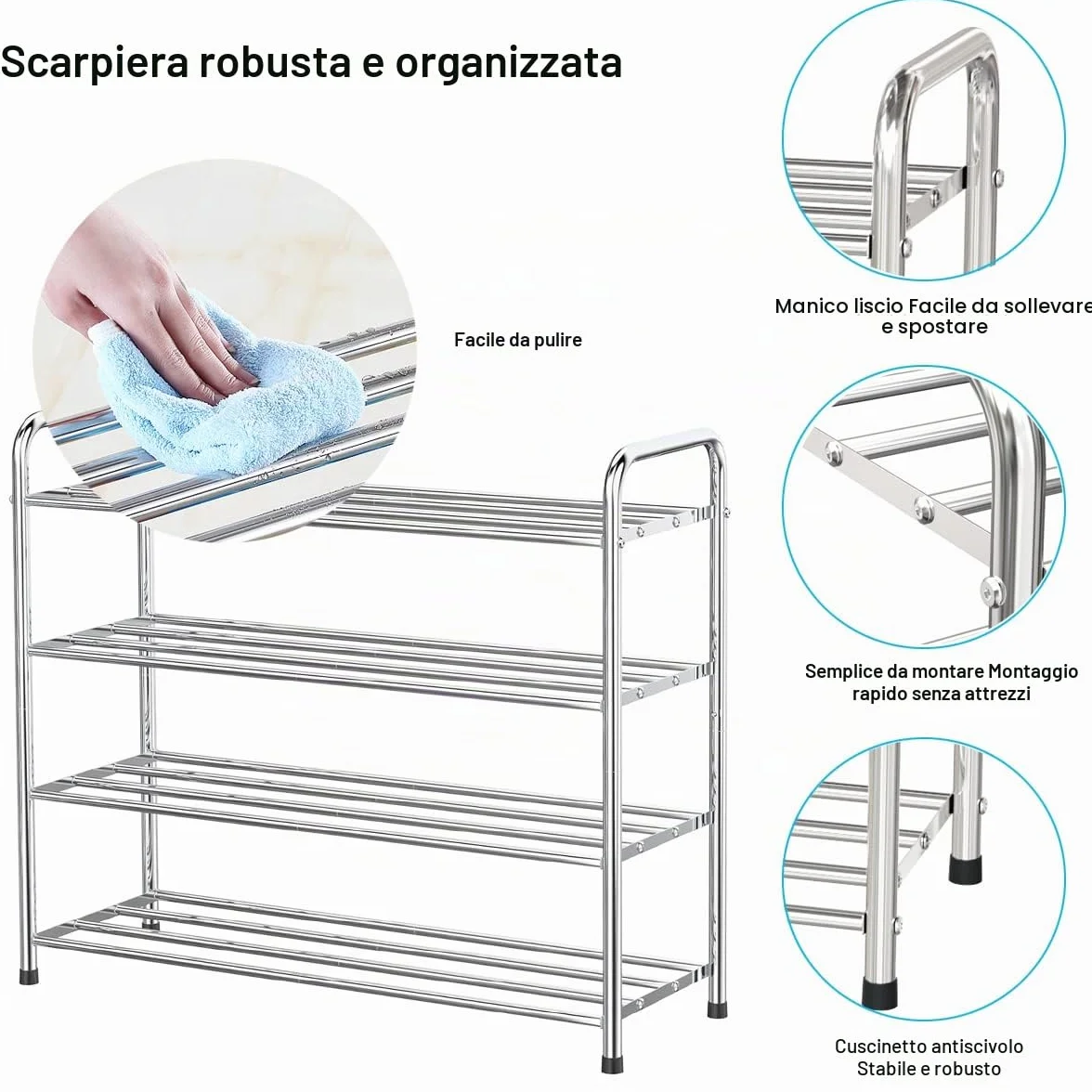 FANHAO Scarpiera Potenziata 4 Livelli Acciaio Inossidabile Organizer Scarpe 12-16 Paia 68x26x65 cm