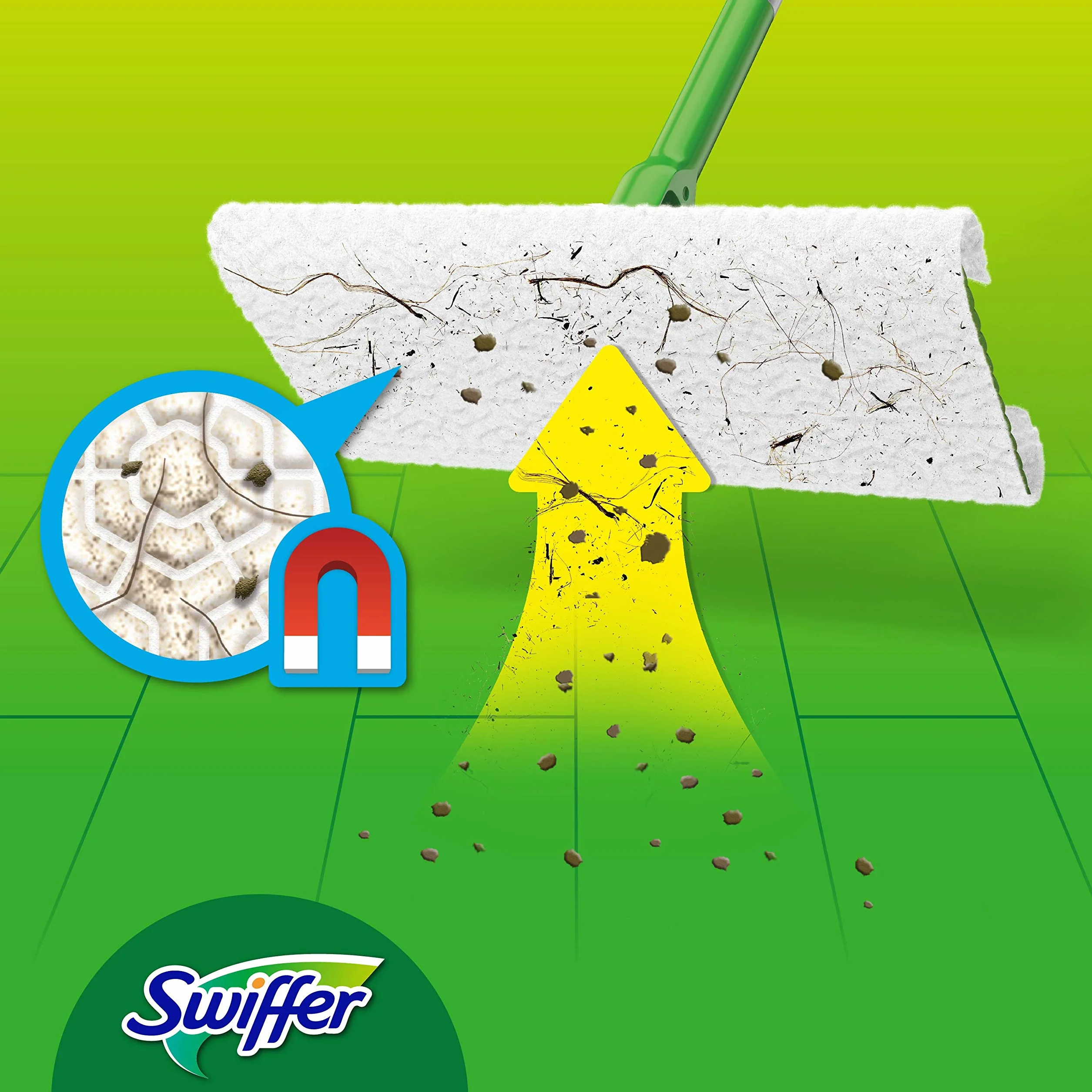 Swiffer Lavapavimenti Cattura Polvere Dry Starter Kit, 1 Scopa, 8 Panni Asciutti
